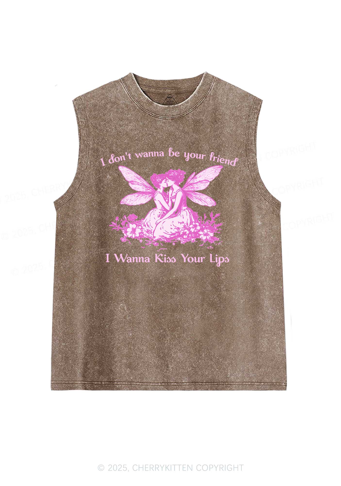 I Wanna Kiss Your Lips Pride Y2K Washed Muscle Tank Cherrykitten