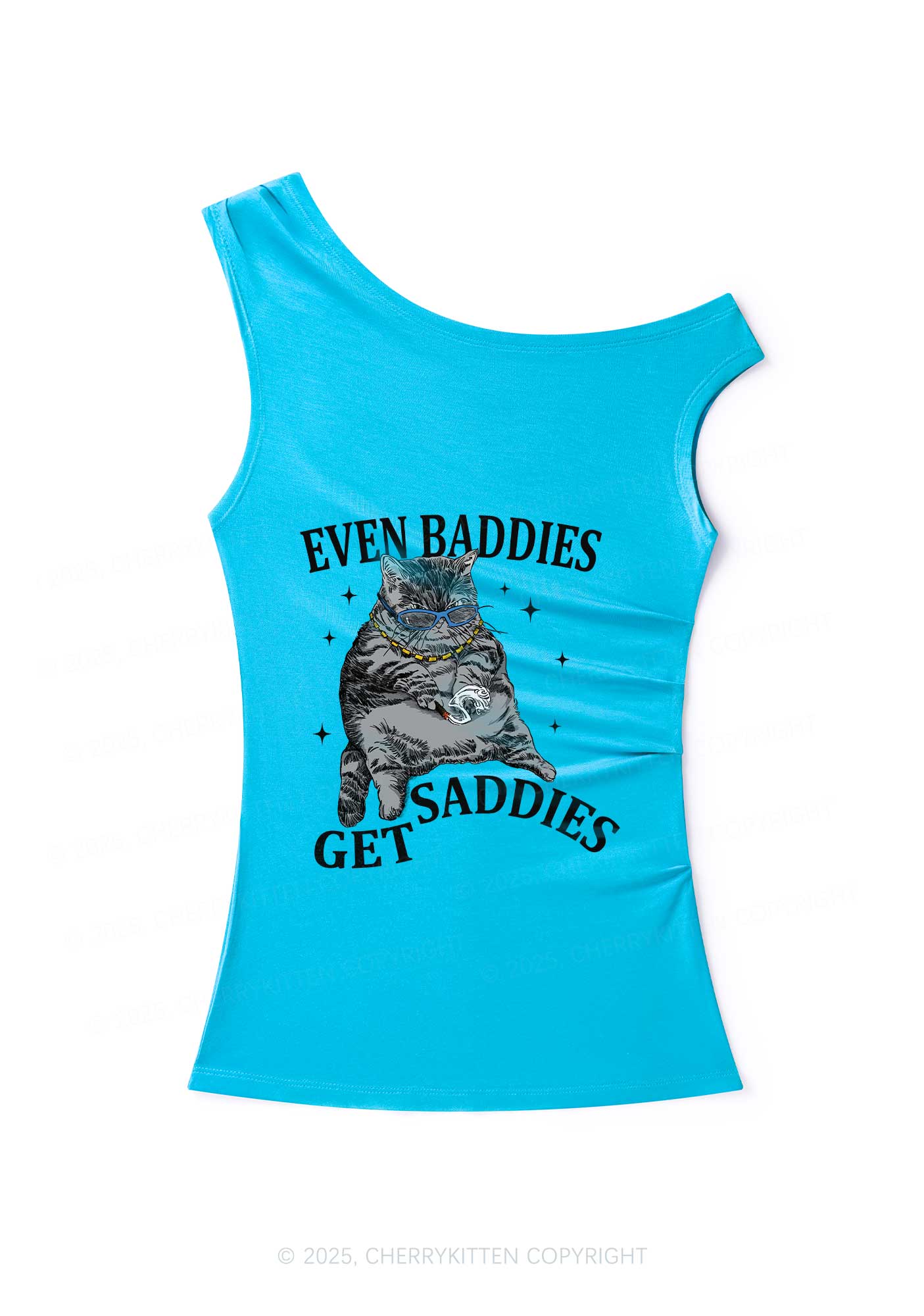 Even Baddies Get Saddies Y2K Off Shoulder Tank Top Cherrykitten