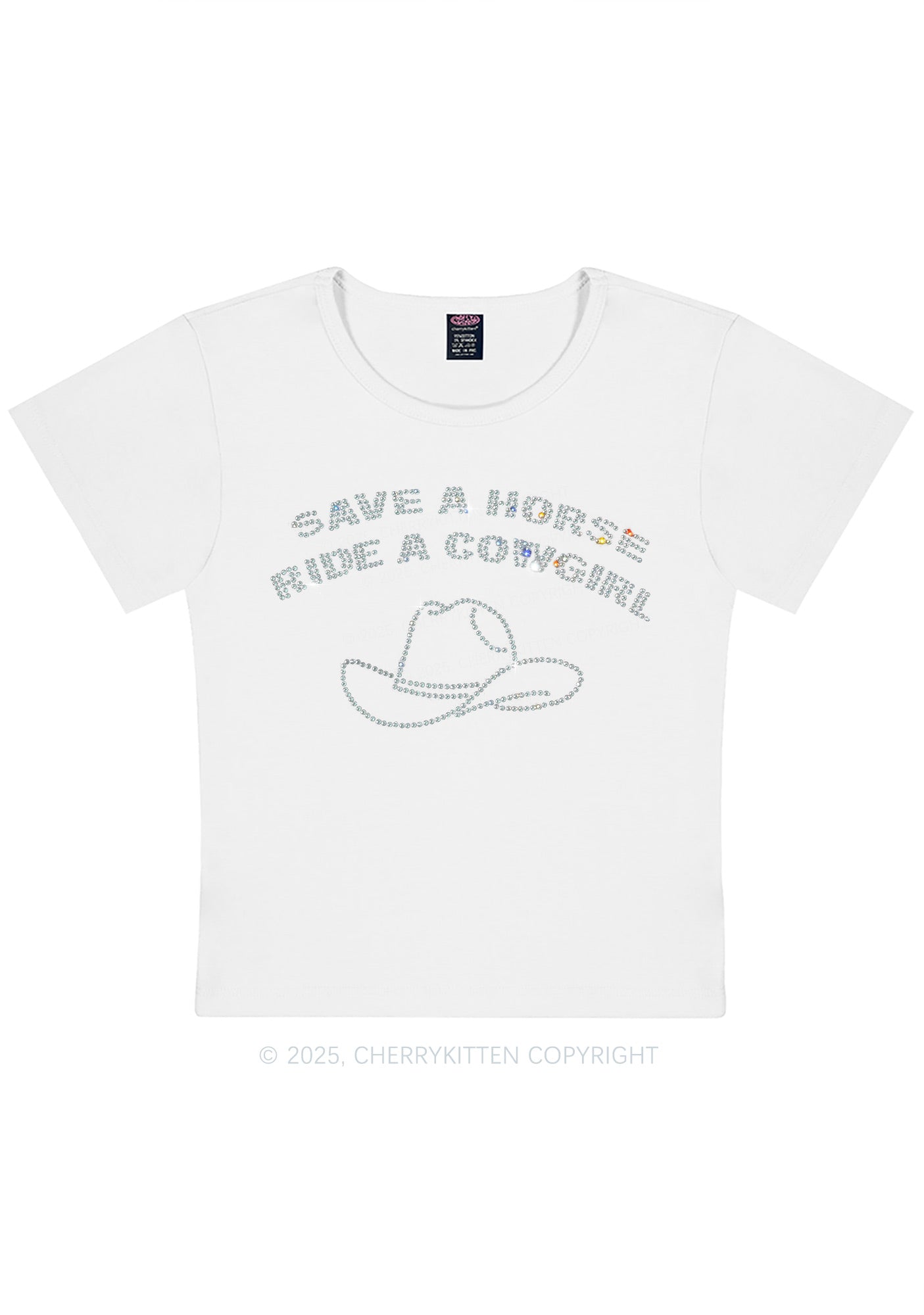 Rhinestone Save Horse Ride Cowgirl Y2K Baby Tee Cherrykitten