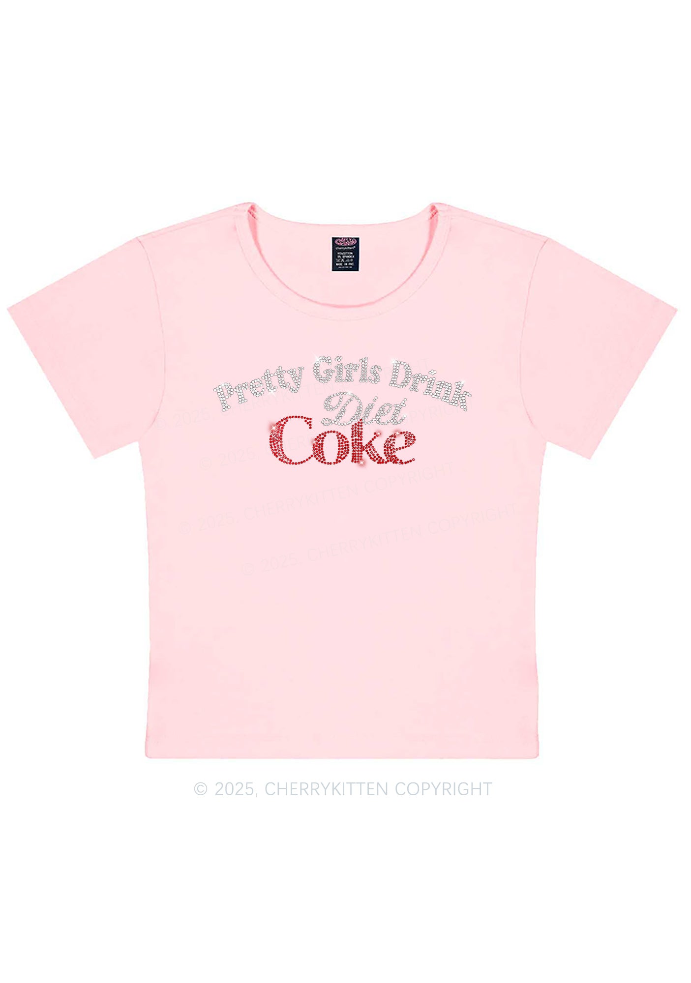 Rhinestone Pretty Girls Drink Diet Coke Y2K Baby Tee Cherrykitten