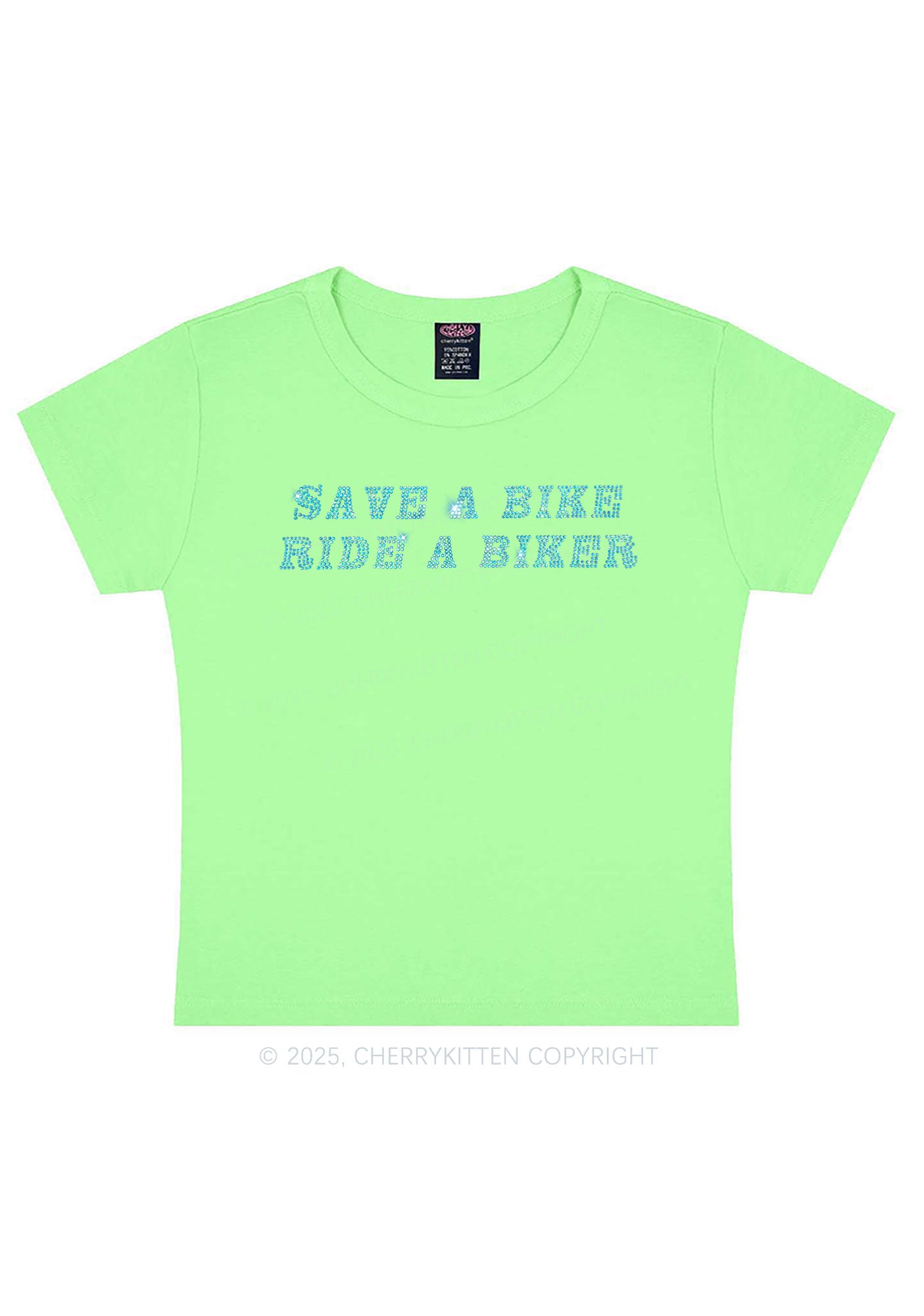Rhinestone Save Bike Ride Biker Y2K Baby Tee Cherrykitten