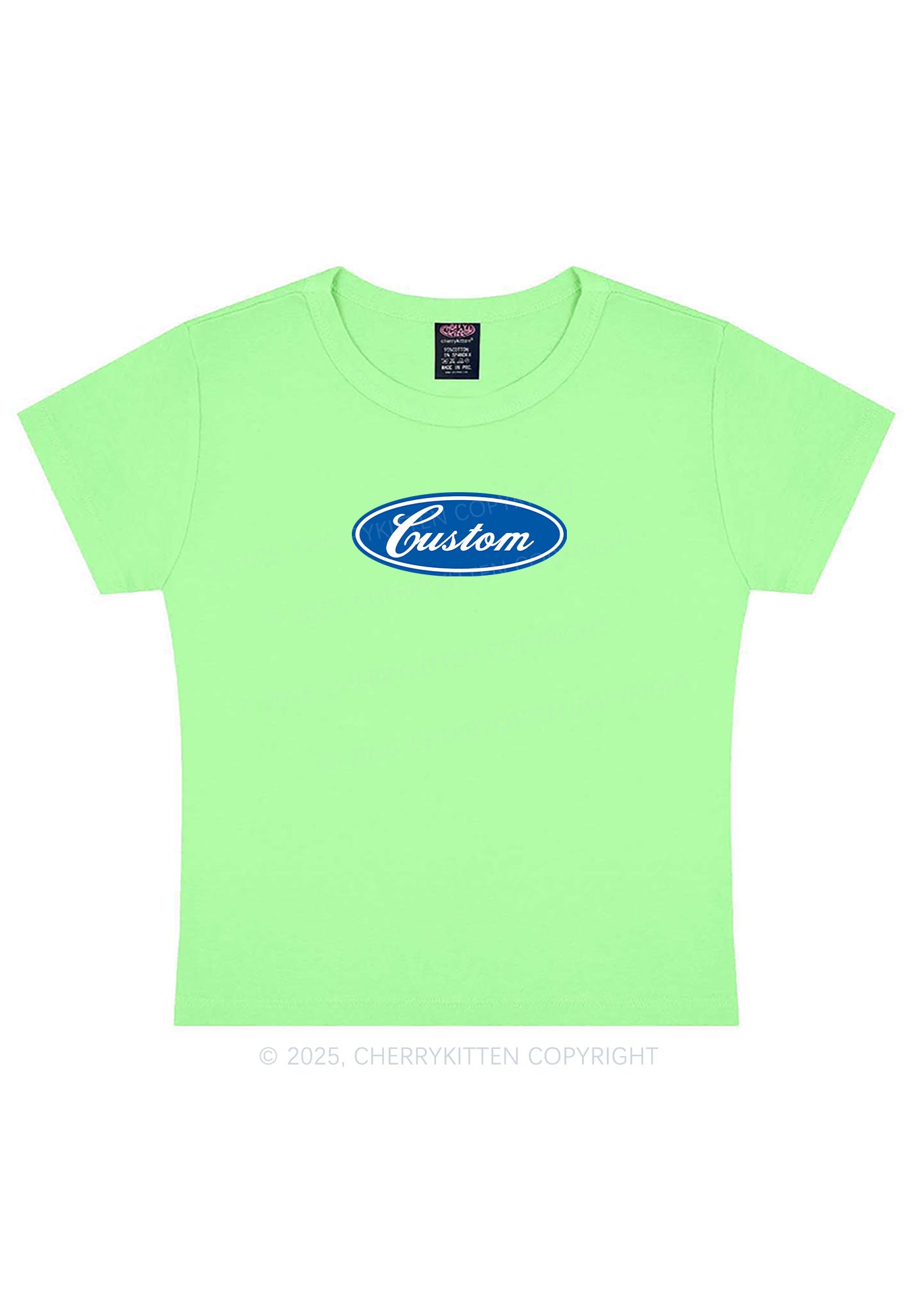 Oval Custom Text Y2K Baby Tee Cherrykitten
