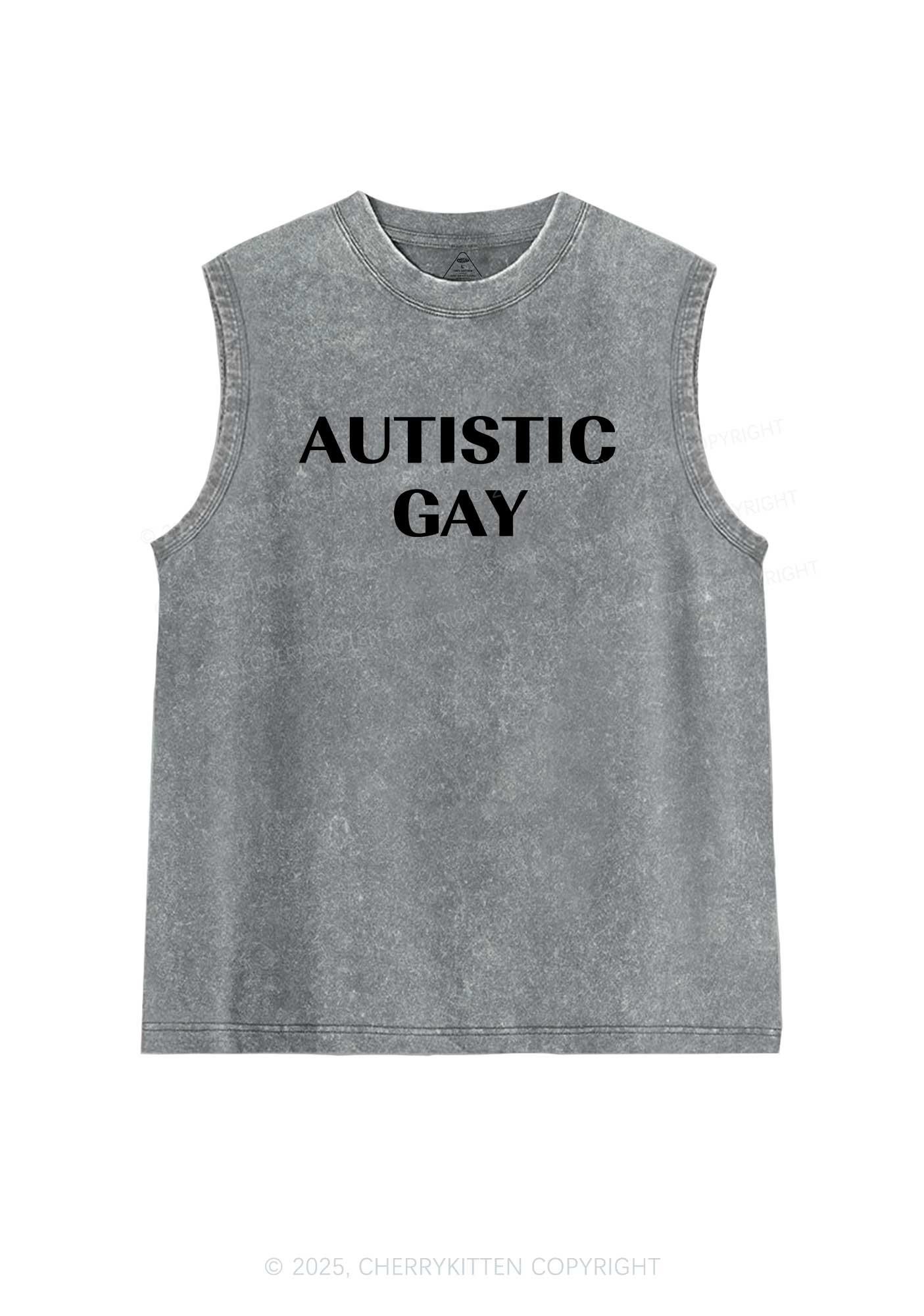 Autistic Gay Pride Y2K Washed Muscle Tank Cherrykitten