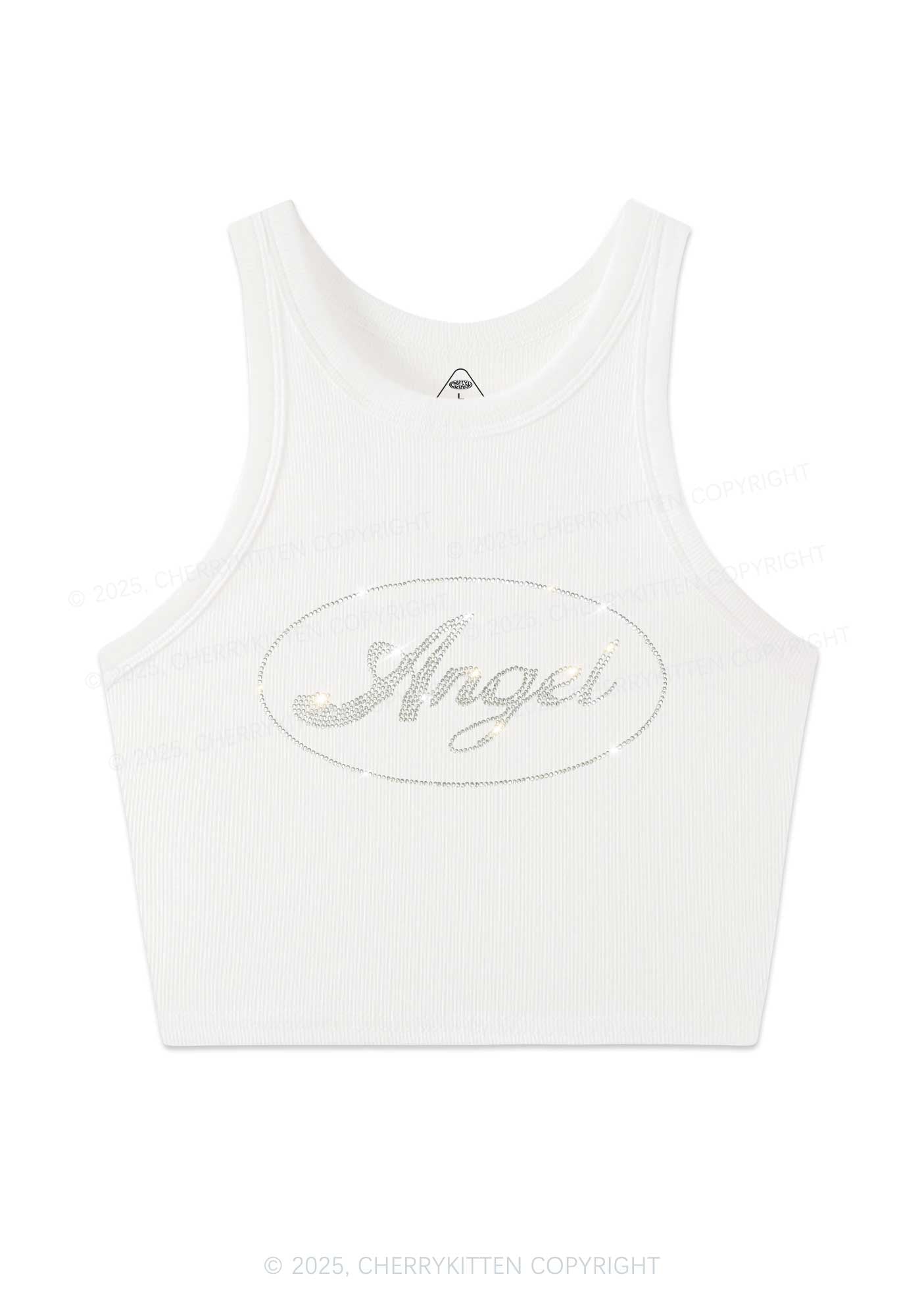 Rhinestone Angel Y2K Crop Tank Top Cherrykitten