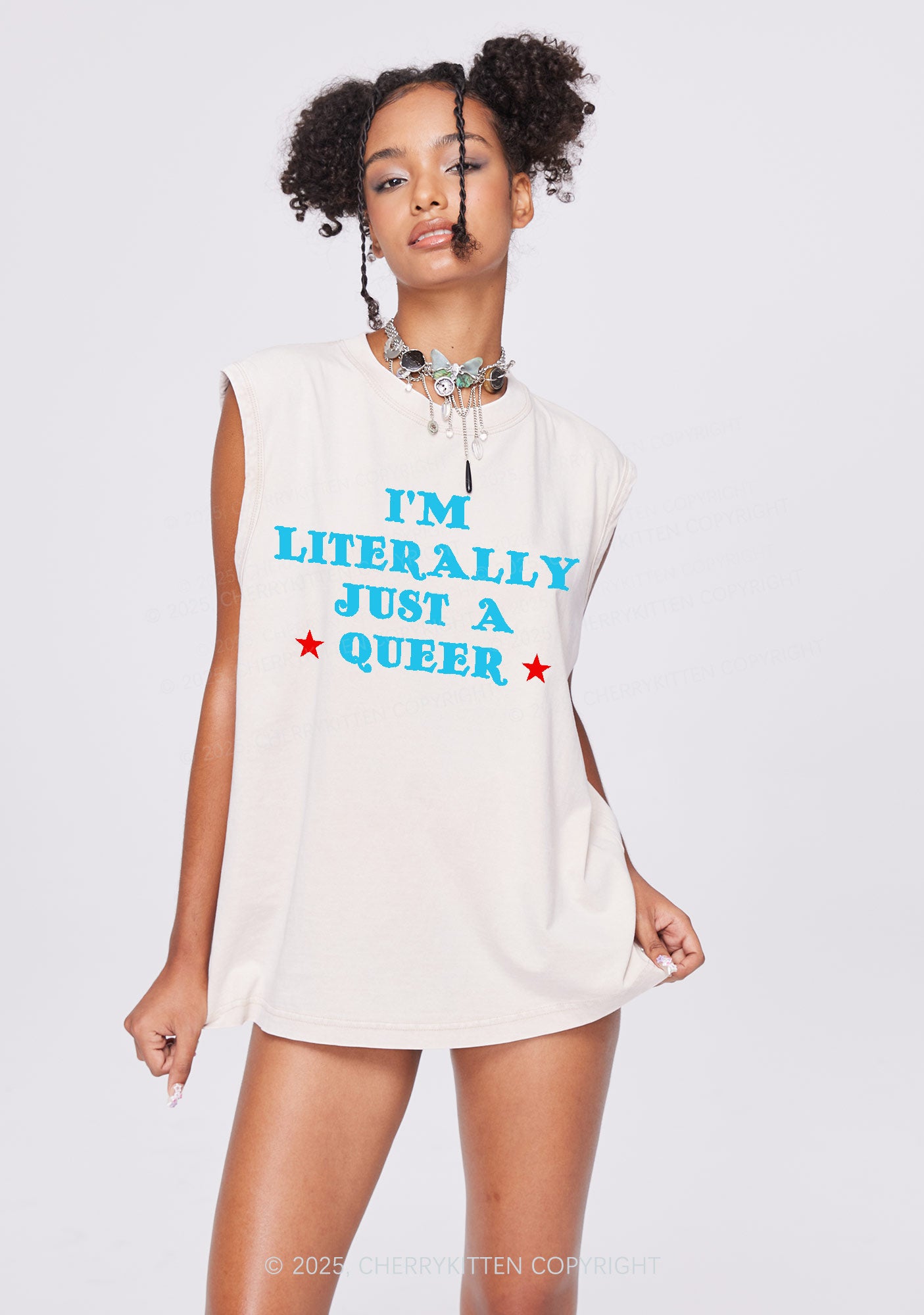 Just A Queer Pride Y2K Washed Muscle Tank Cherrykitten