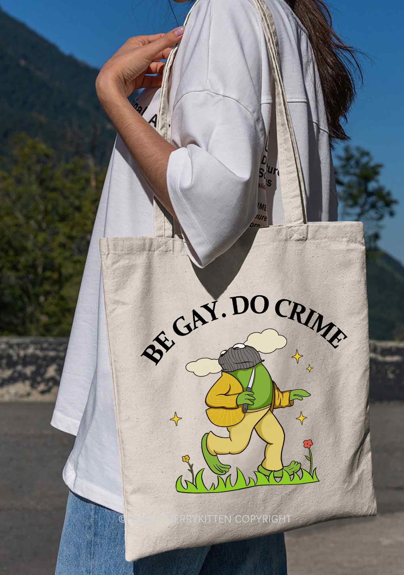 Be Gay Do Crime Frog Pride Y2K Canvas Tote Bag Cherrykitten