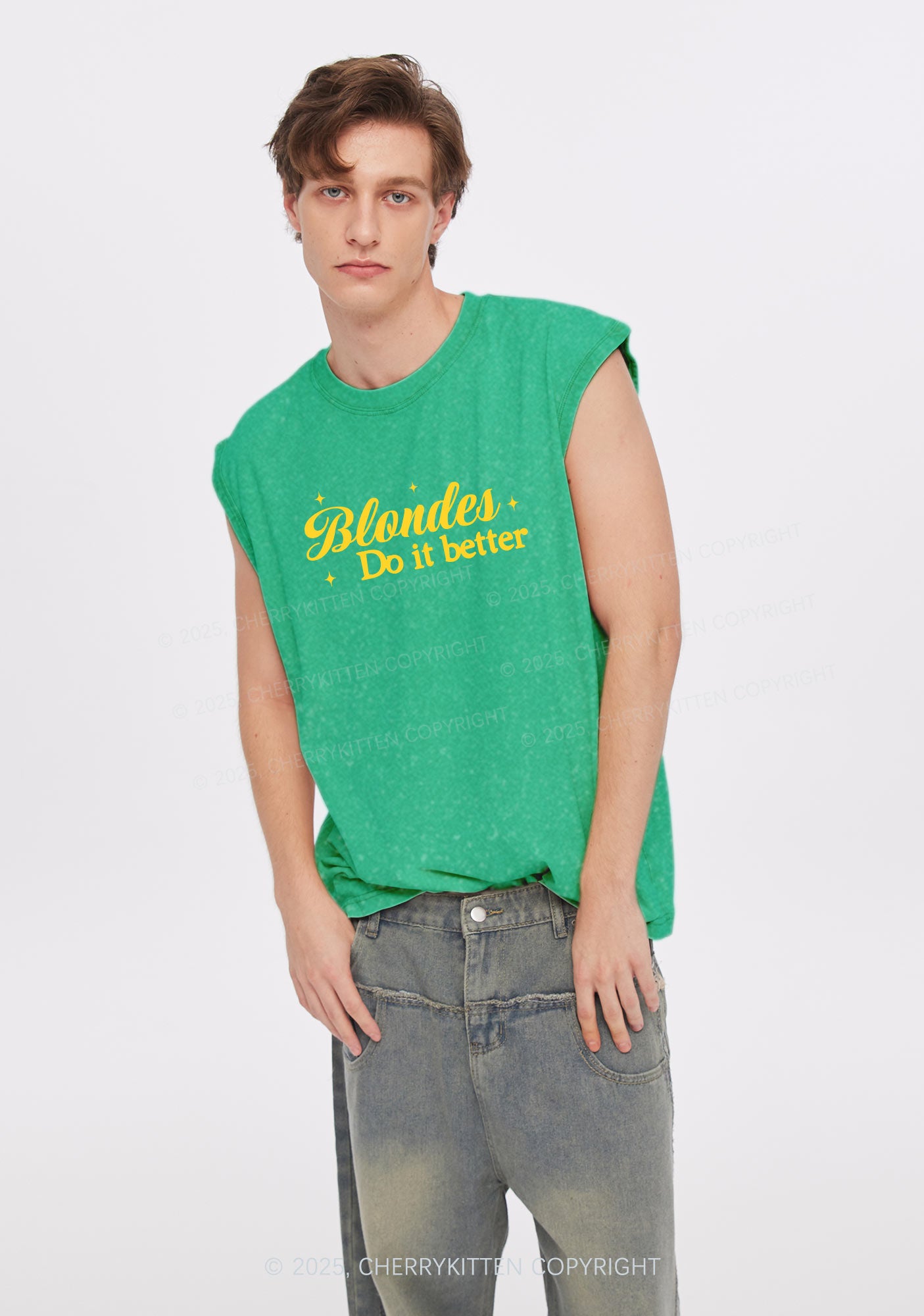 Blondes Do It Better Y2K Washed Muscle Tank Cherrykitten