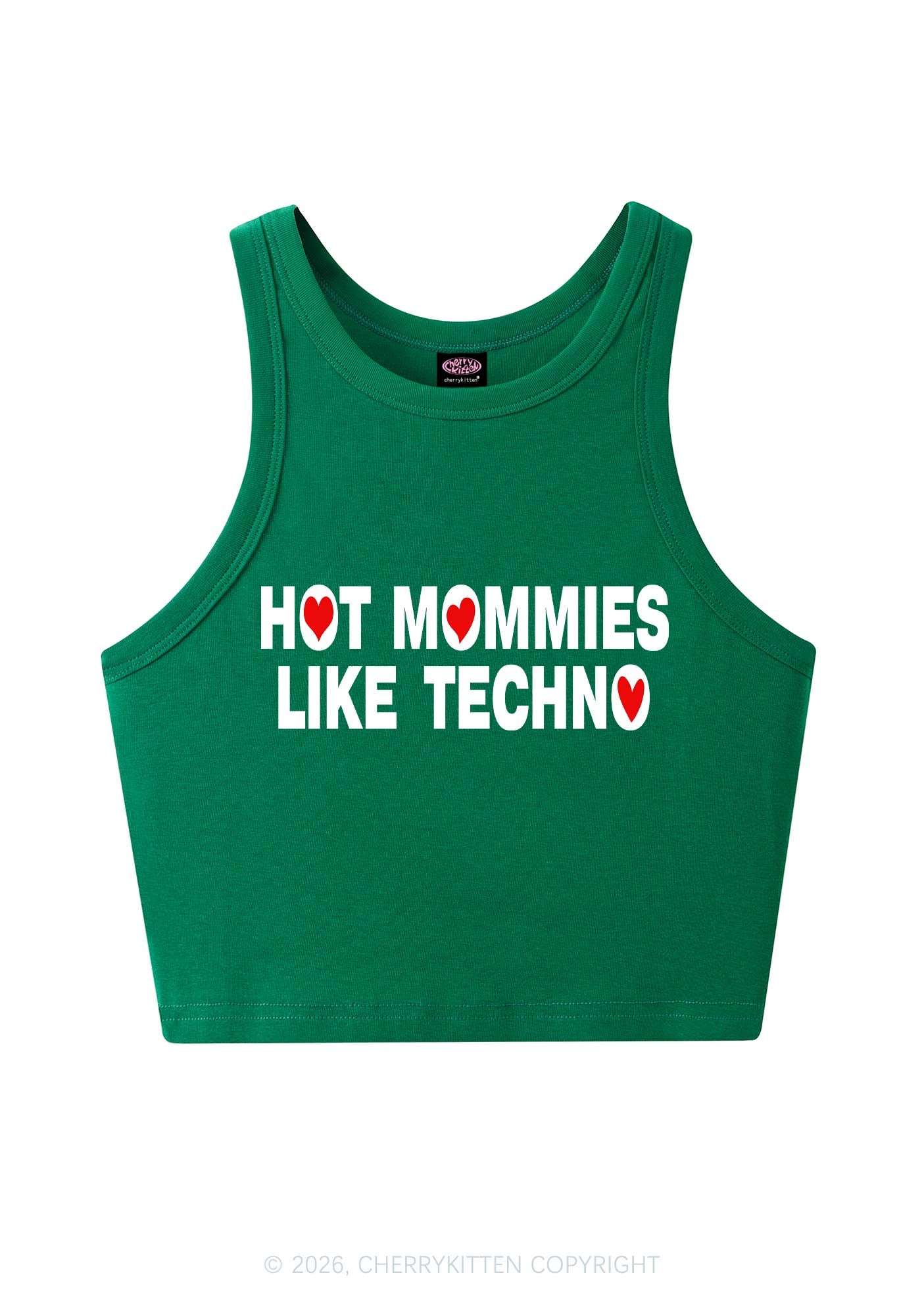 Hot Mommies Like Techno Y2K Crop Tank Top Cherrykitten