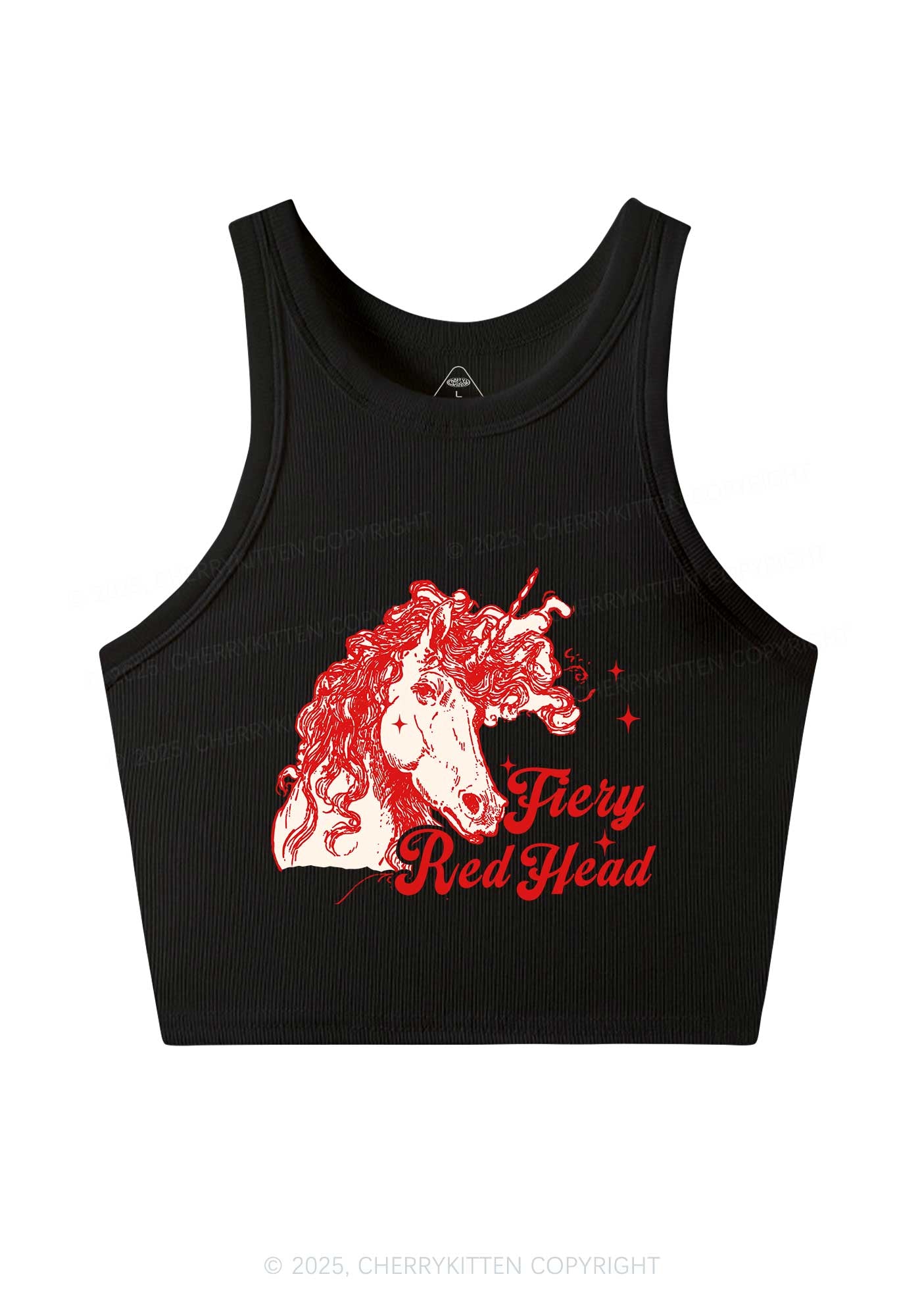 Fiery Red Head Y2K Crop Tank Top Cherrykitten