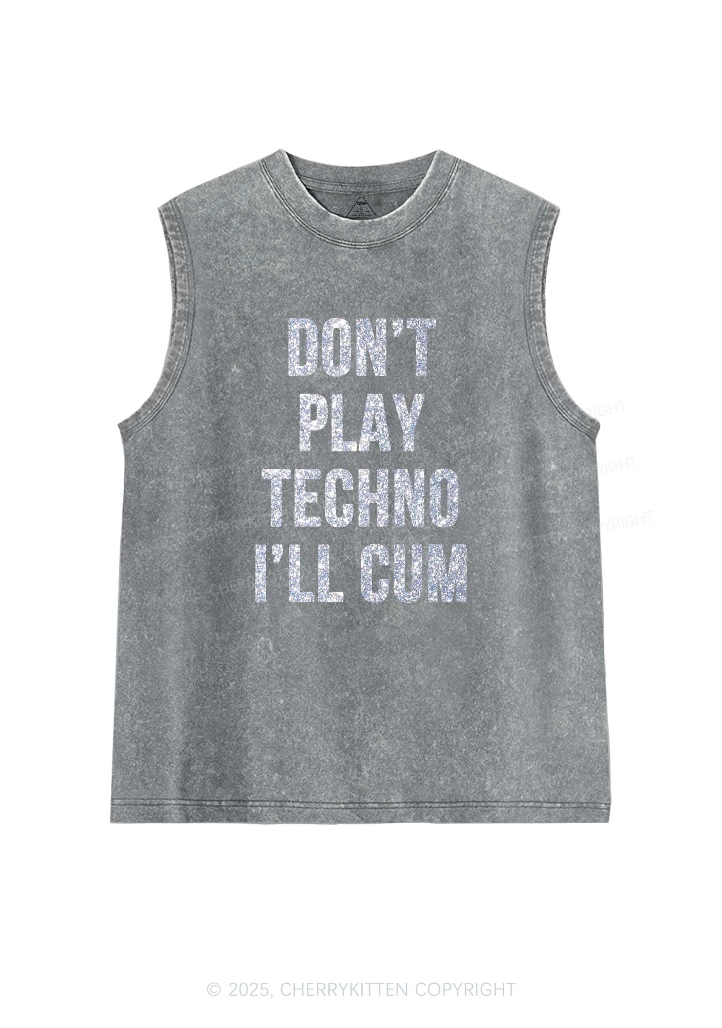 Glitter Dont Play Techno Y2K Washed Muscle Tank Cherrykitten