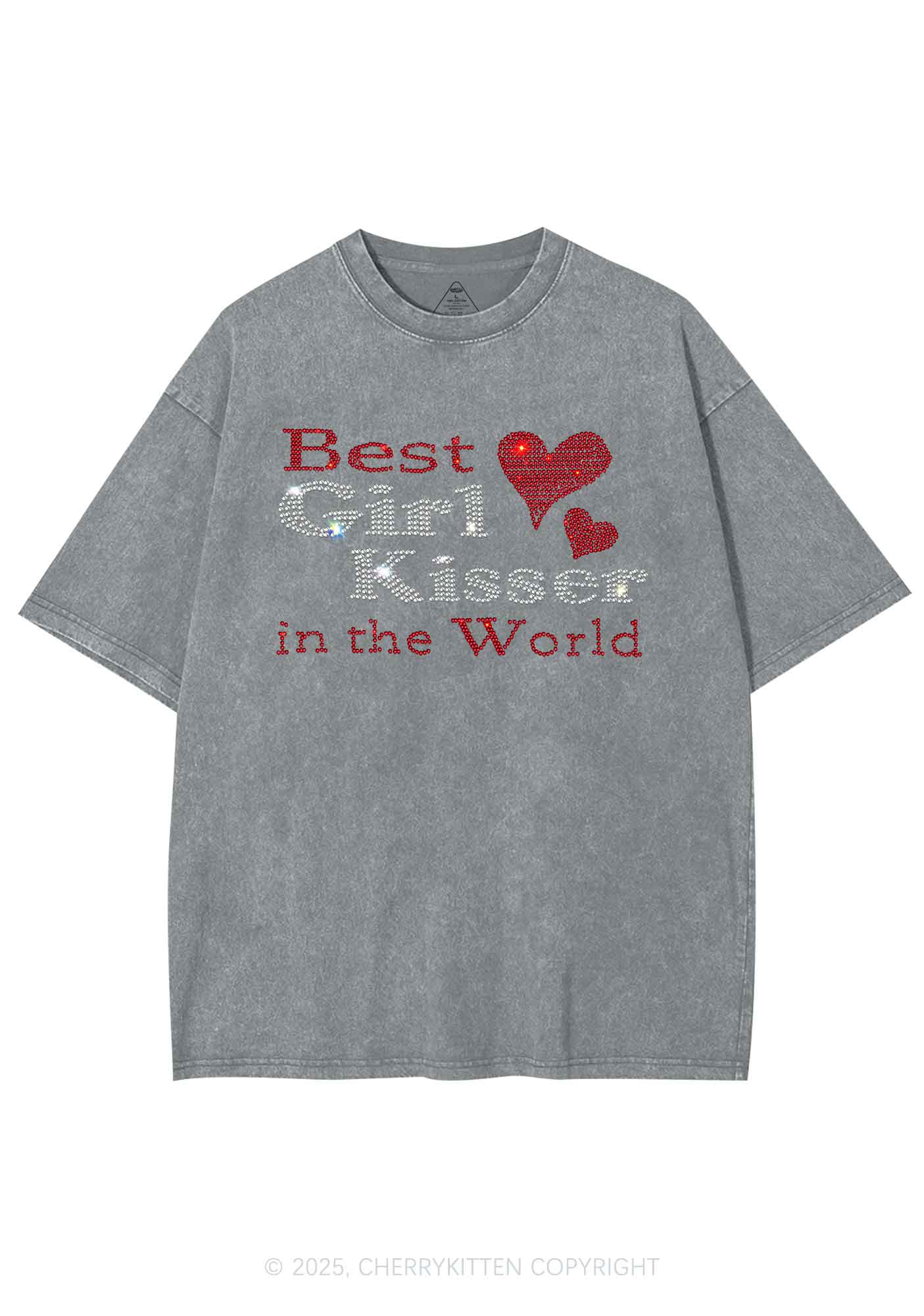 Rhinestone Best Girl Kisser Pride Y2K Shirts Washed Tee Cherrykitten