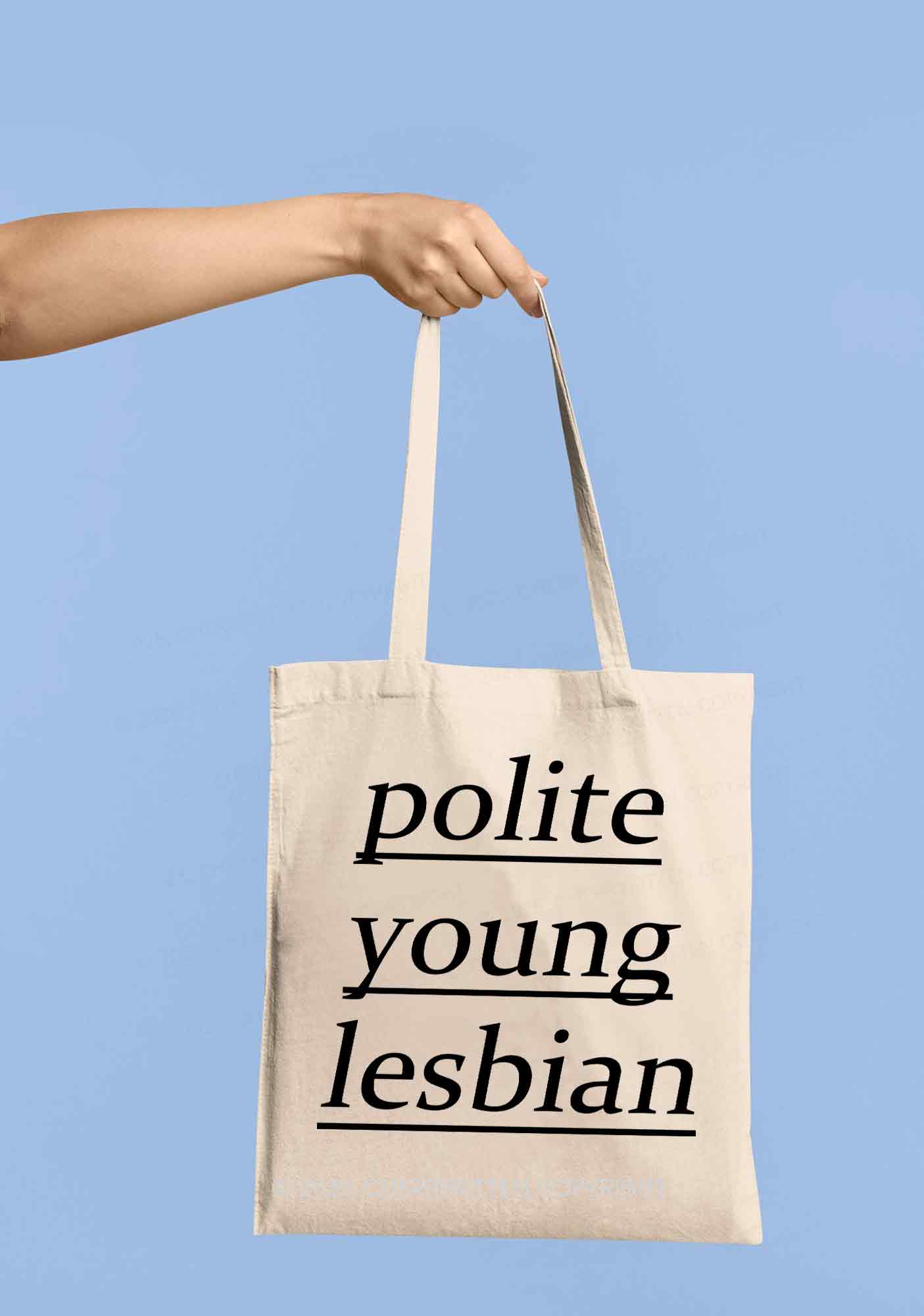 Polite Young Lesbian Pride Y2K Canvas Tote Bag Cherrykitten
