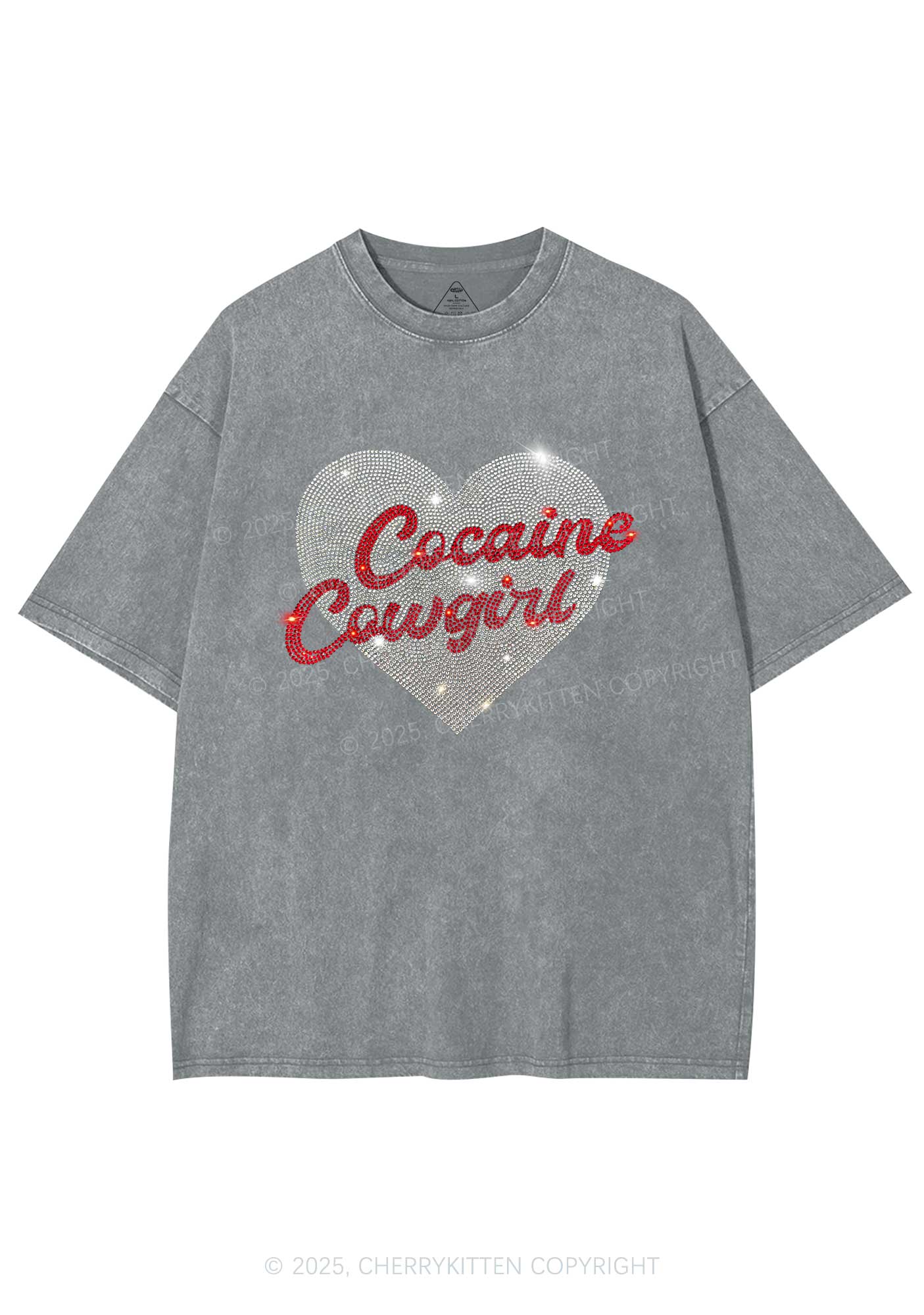 Rhinestone Cola Cowgirl Y2K Shirts Washed Tee Cherrykitten