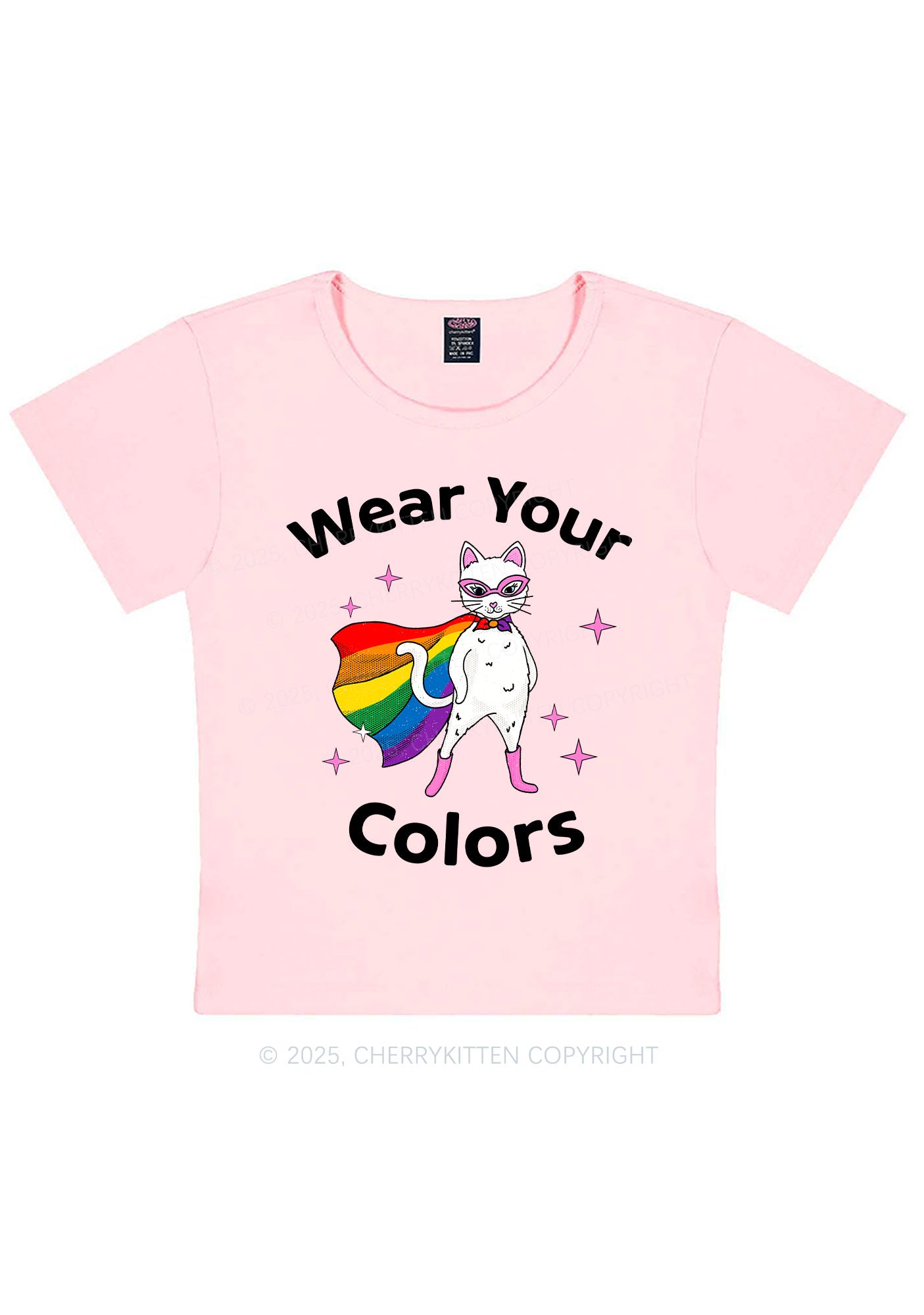 Pride Flag Cat Y2K Baby Tee Cherrykitten