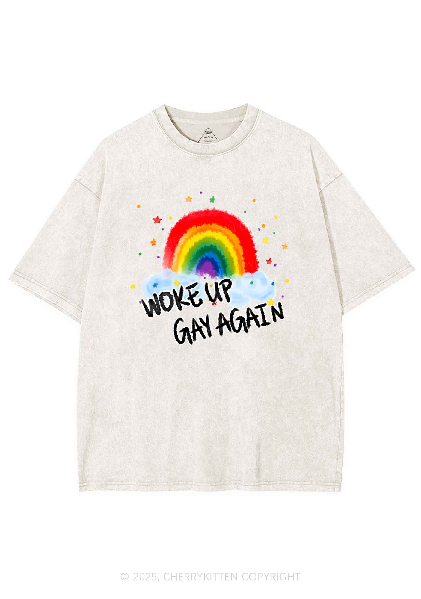 Woke Up Gay Again Y2K Shirts Washed Tee Cherrykitten