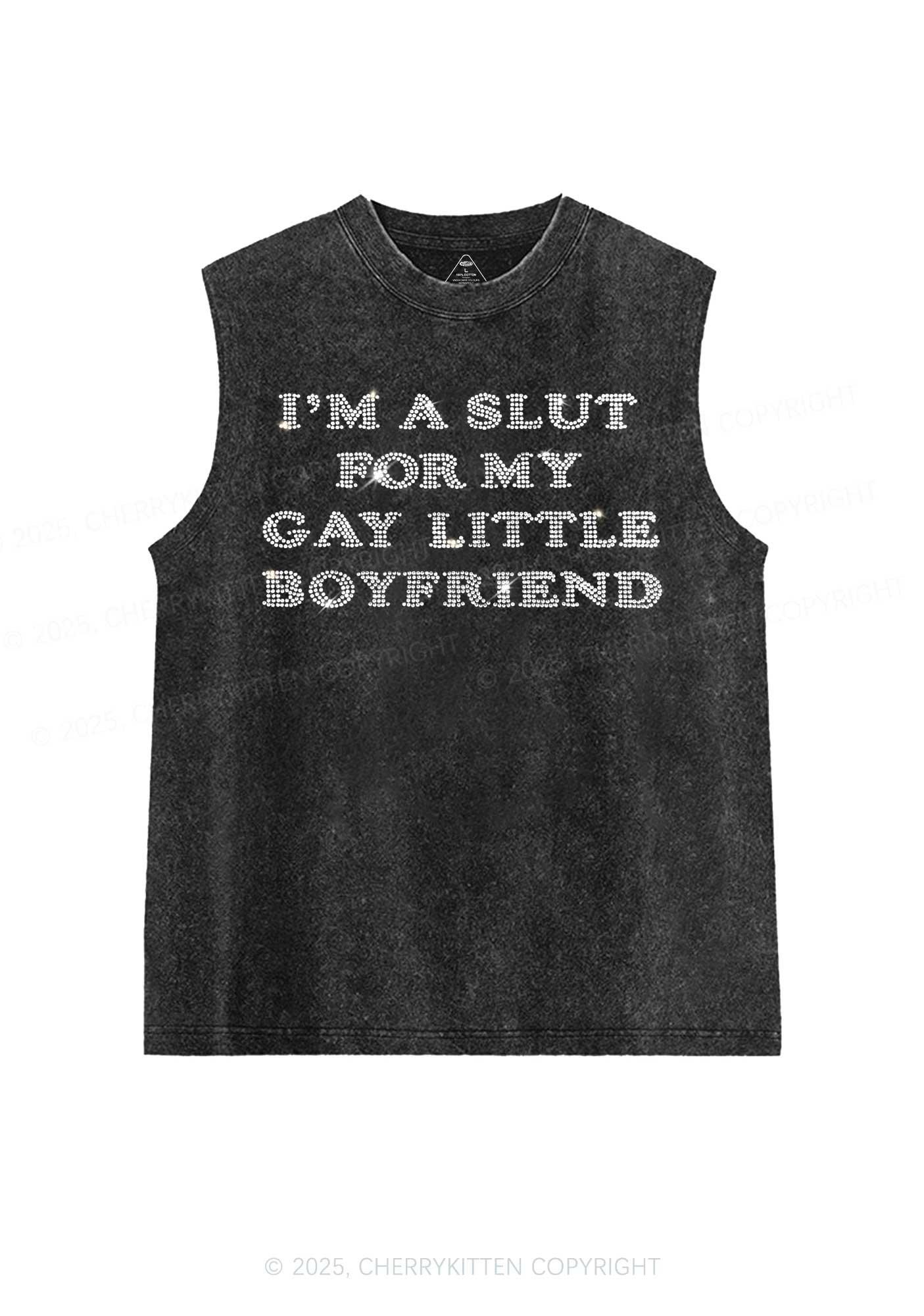 Rhinestone Slxt For My Gay BF Pride Y2K Washed Muscle Tank Cherrykitten