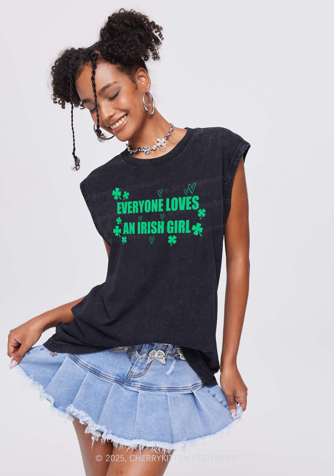 Everyone Loves Irish Girl St Patricks Y2K Washed Tank Cherrykitten