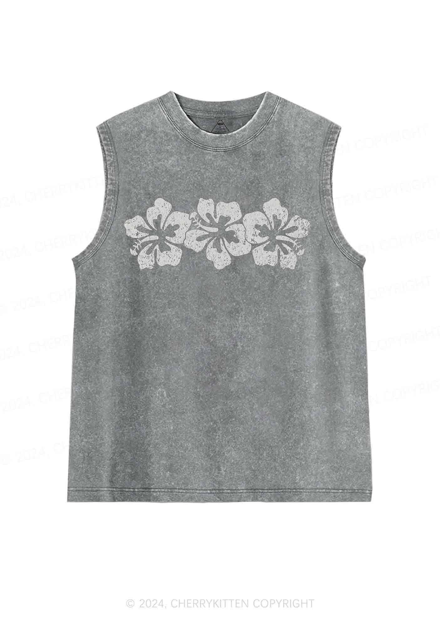 Vintage Hibiscus Flower Y2K Washed Tank Cherrykitten
