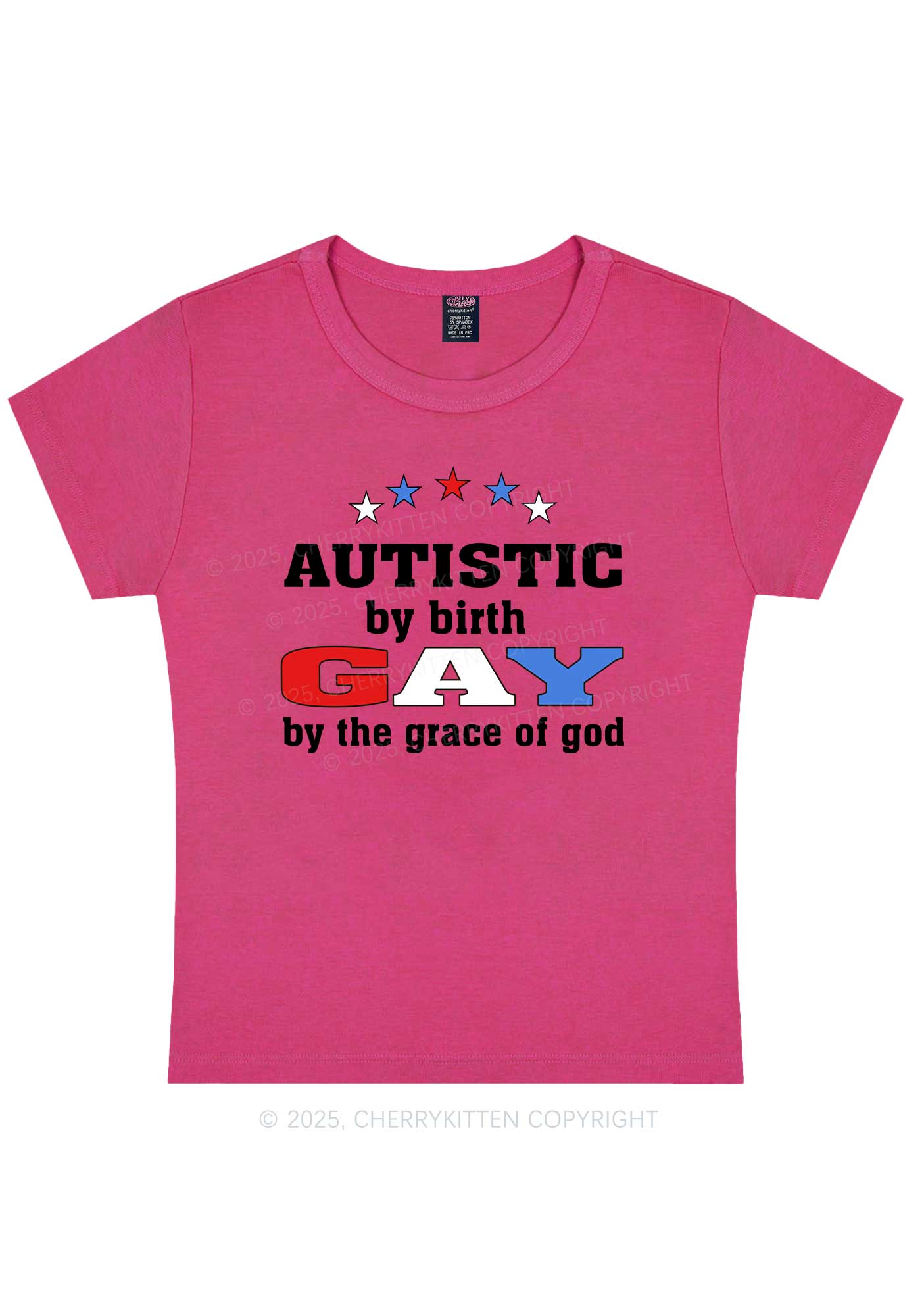 Autistic By Birth Gay Pride Y2K Baby Tee Cherrykitten