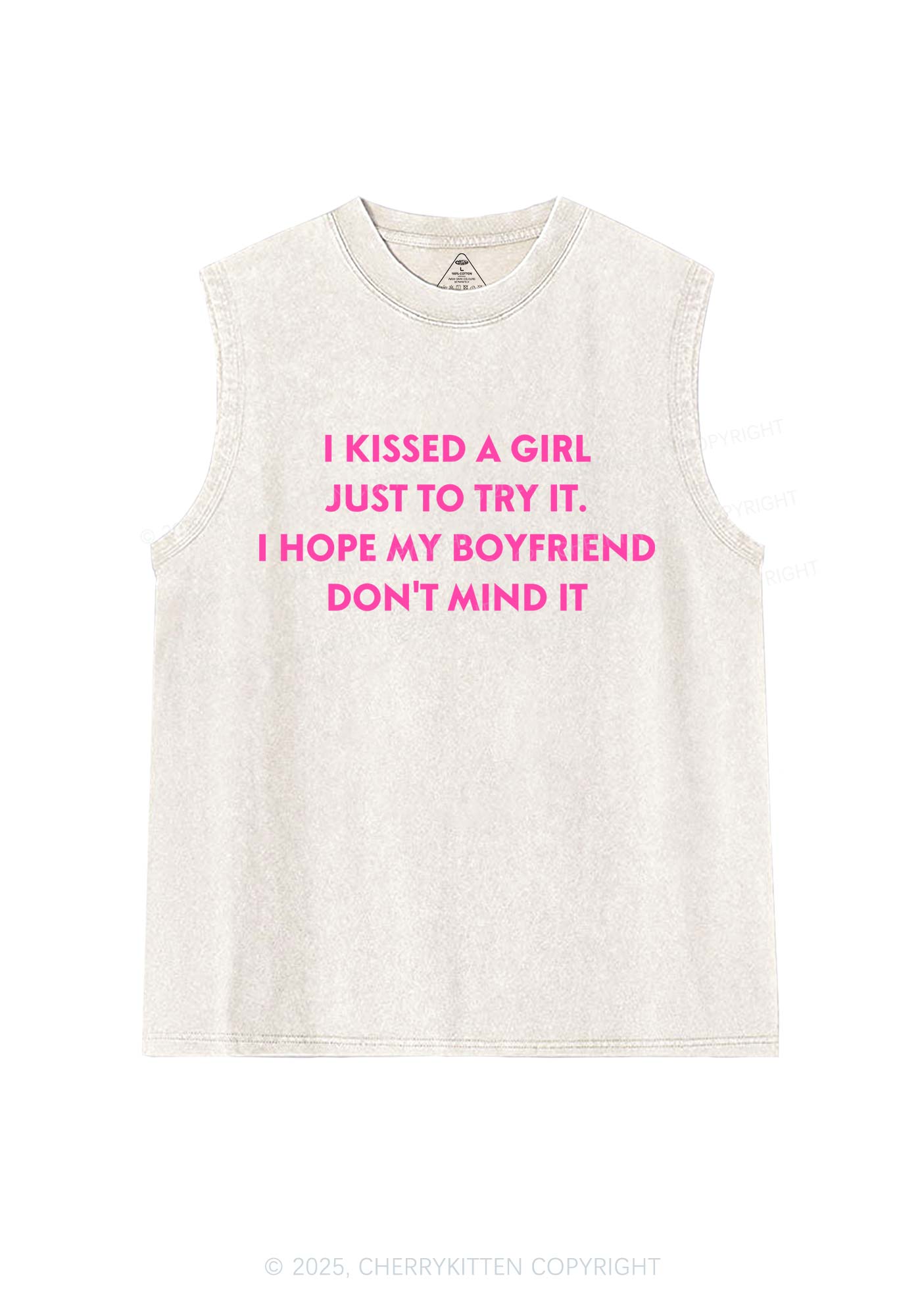 I Just Kissed A Girl Pride Y2K Washed Muscle Tank Cherrykitten