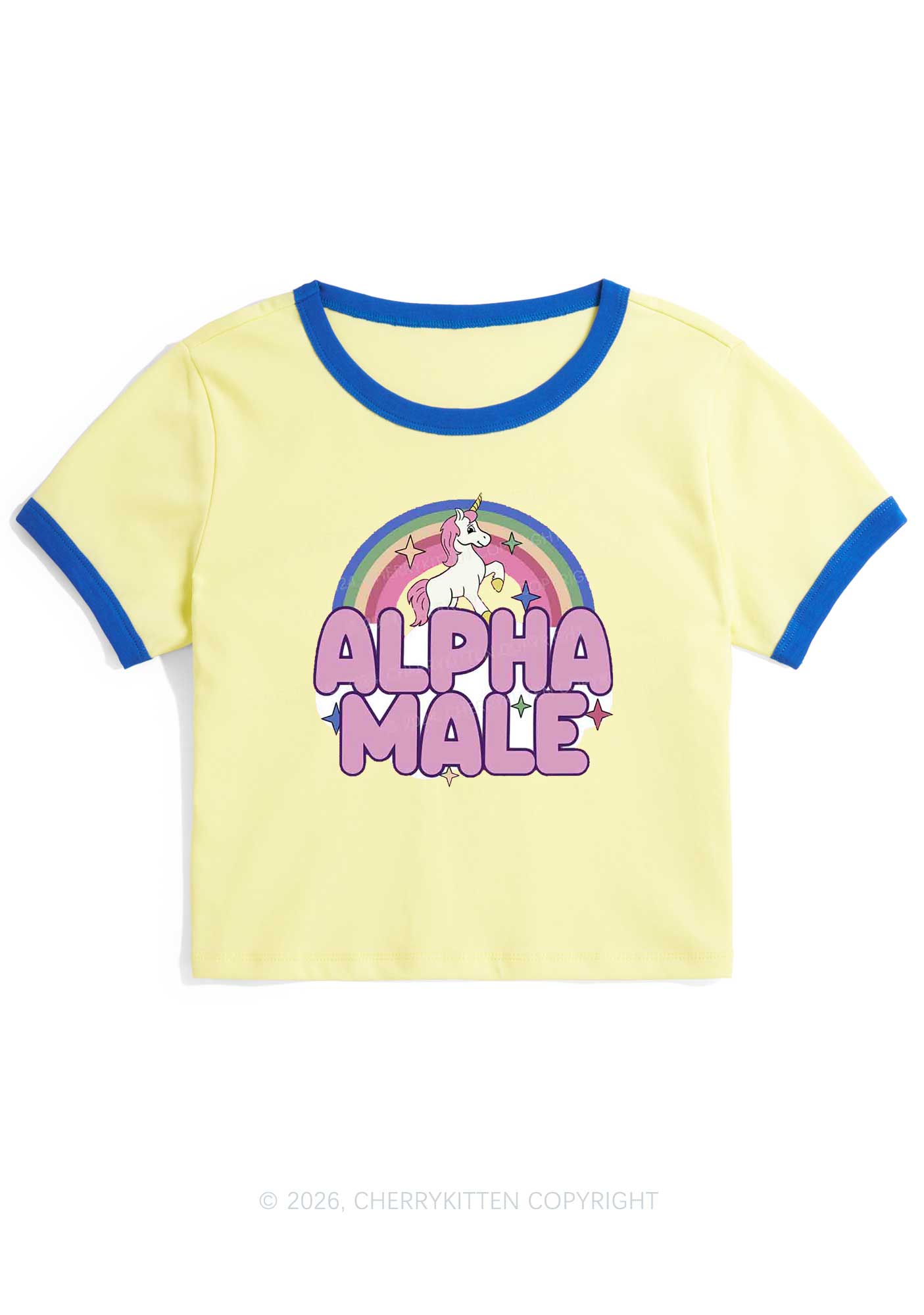 Rainbow Unicorn Alpha Male Y2K Ringer Tee Cherrykitten