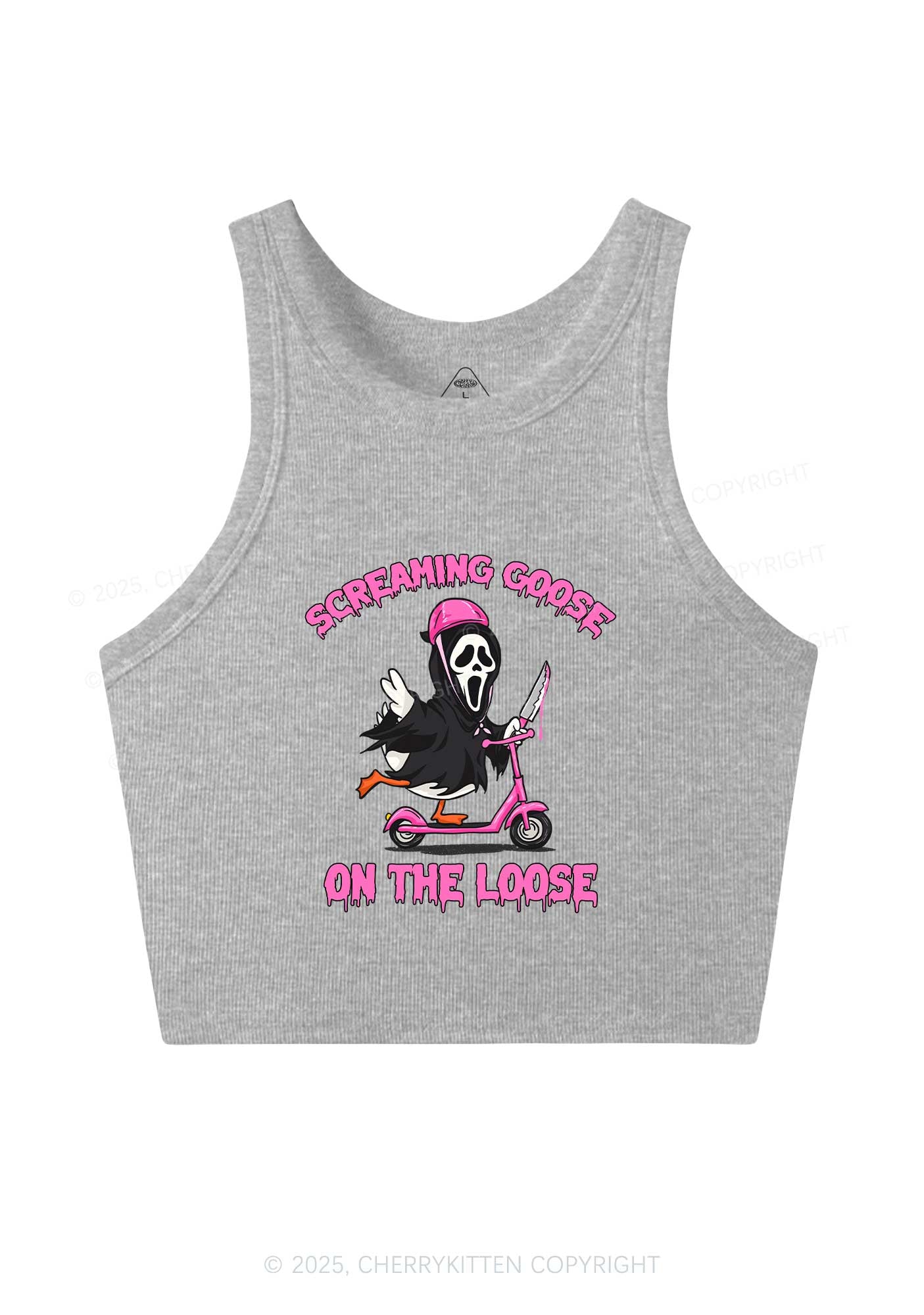 Halloween Screaming Goose On Loose Y2K Crop Tank Top Cherrykitten