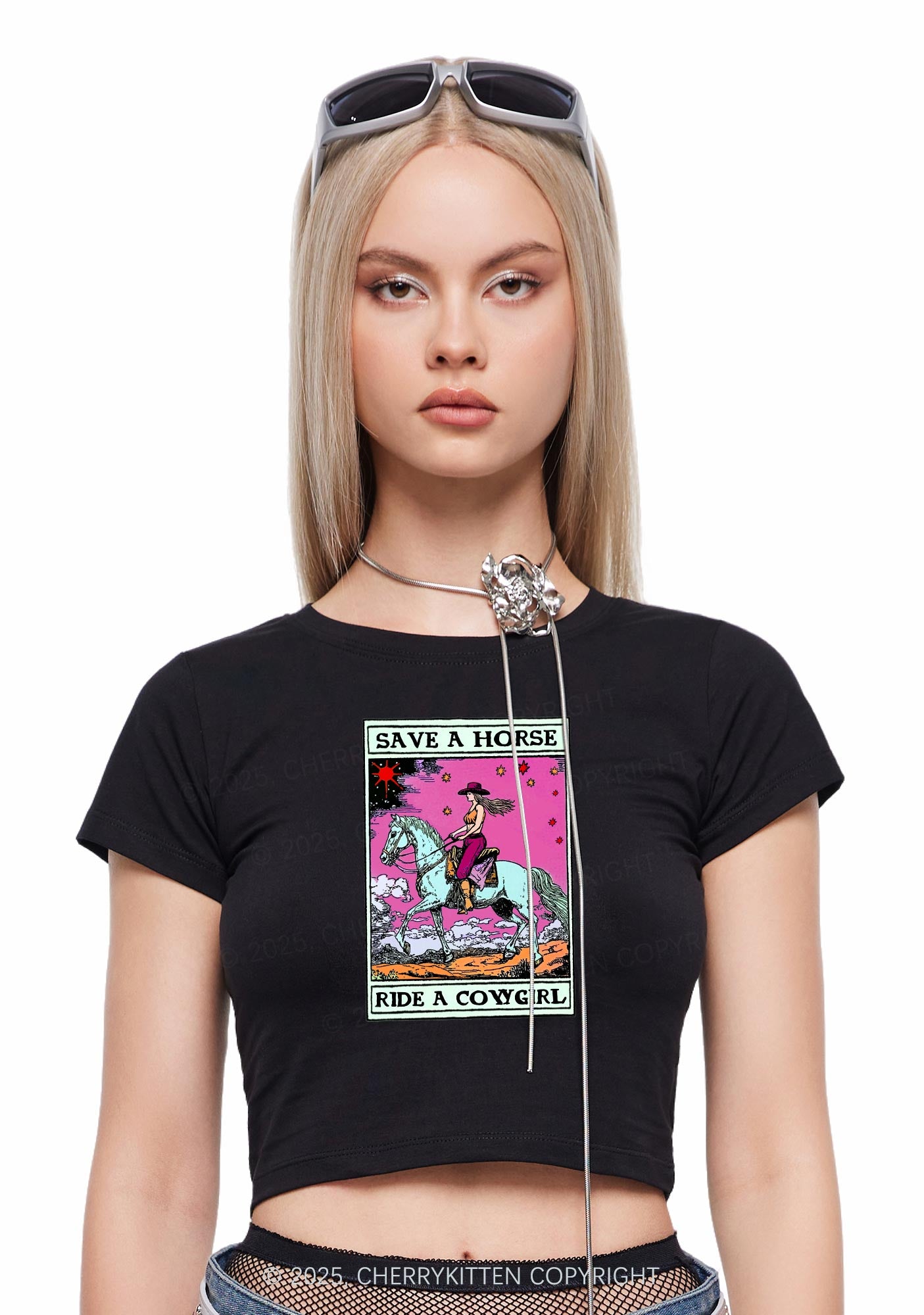 Save Horse Ride Cowgirl Pride Y2K Baby Tee Cherrykitten