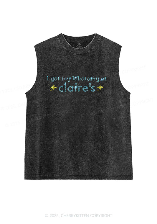 Rhinestone I Got My Lobotomy At Claires Y2K Washed Muscle Tank Cherrykitten