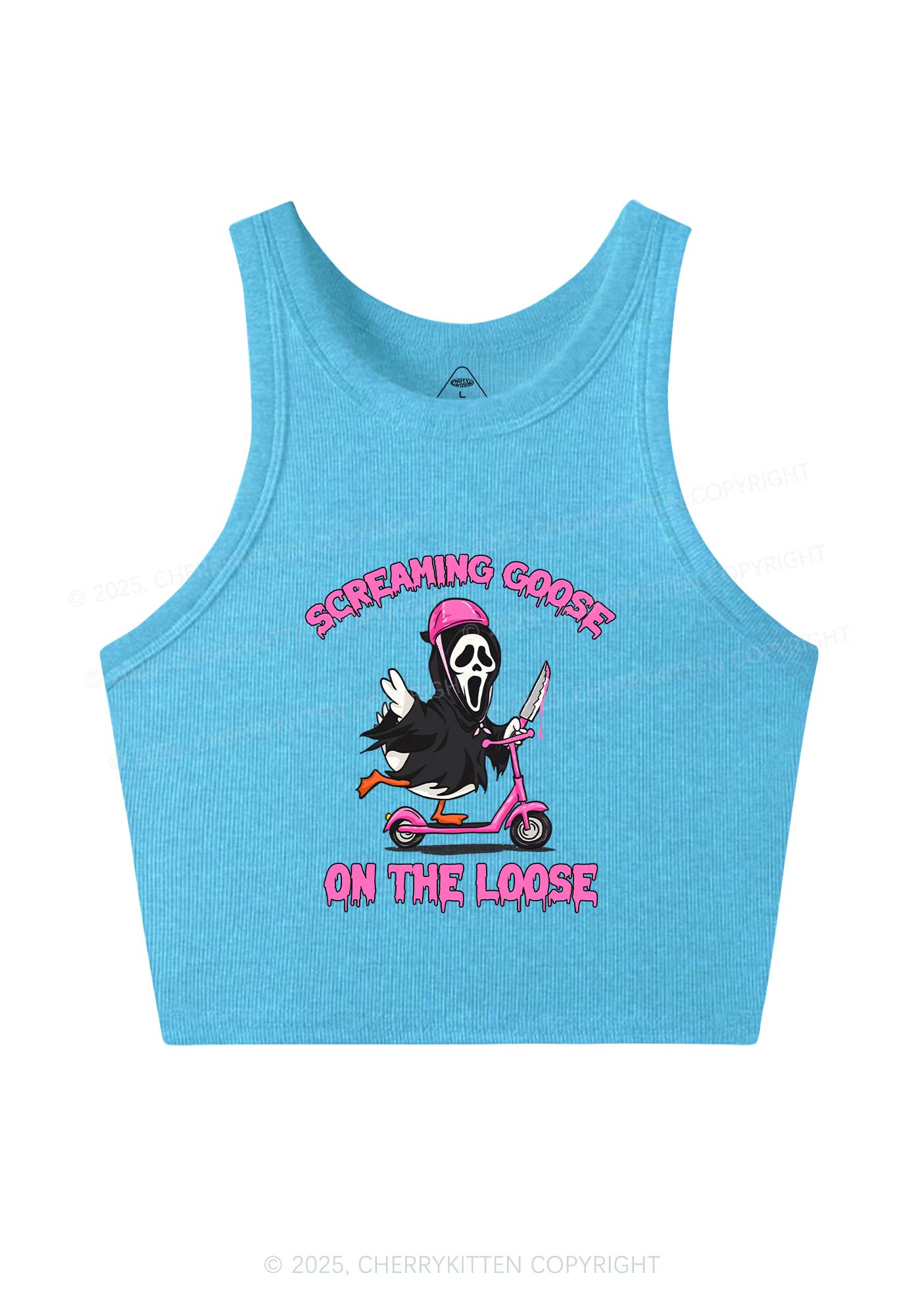 Halloween Screaming Goose On Loose Y2K Crop Tank Top Cherrykitten