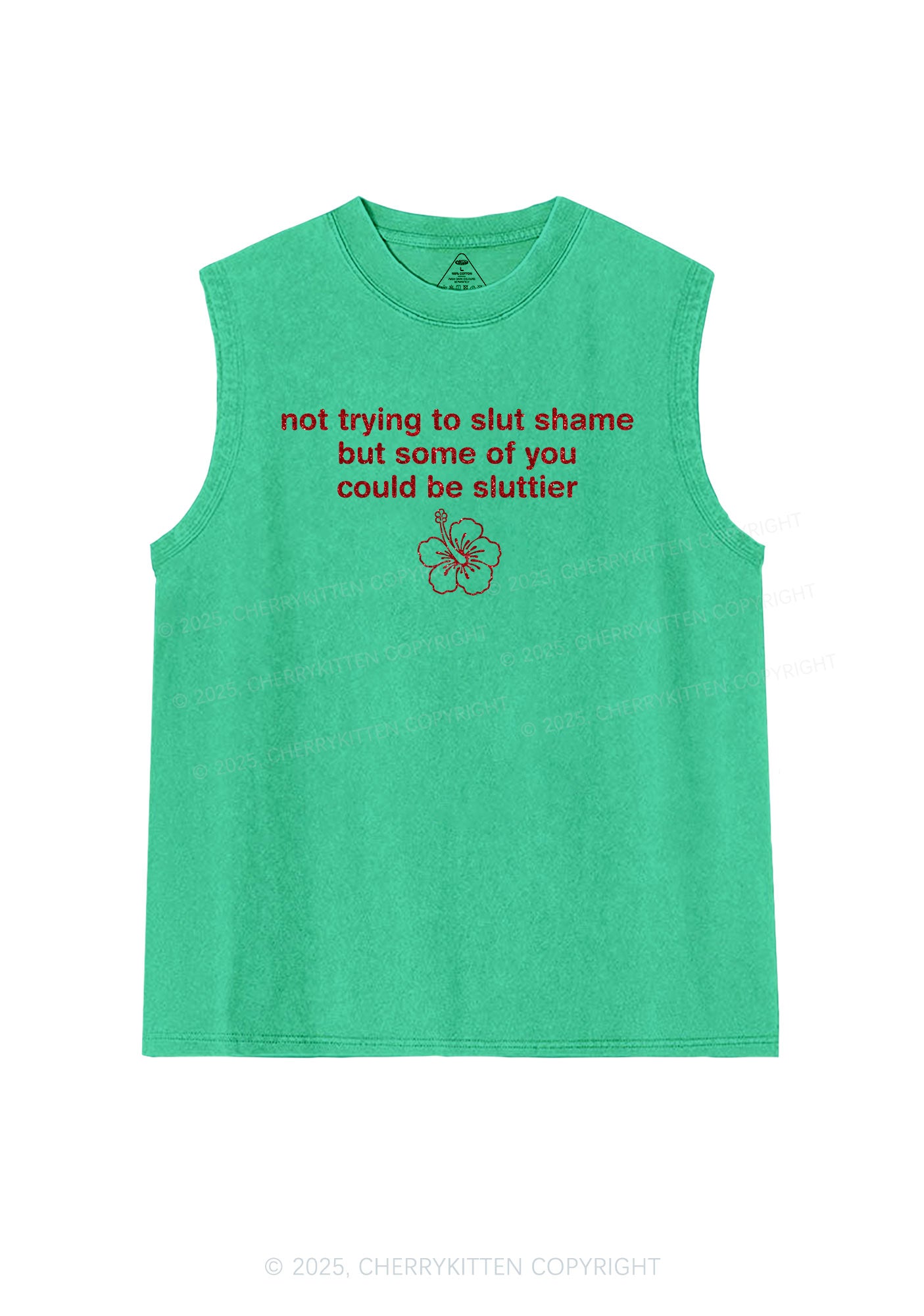 Glitter Not Trying To Slxt Shame Y2K Washed Muscle Tank Cherrykitten