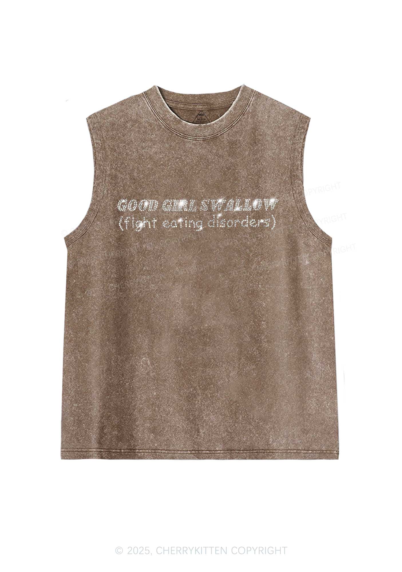 Rhinestone Good Girls Swallow Y2K Washed Muscle Tank Cherrykitten
