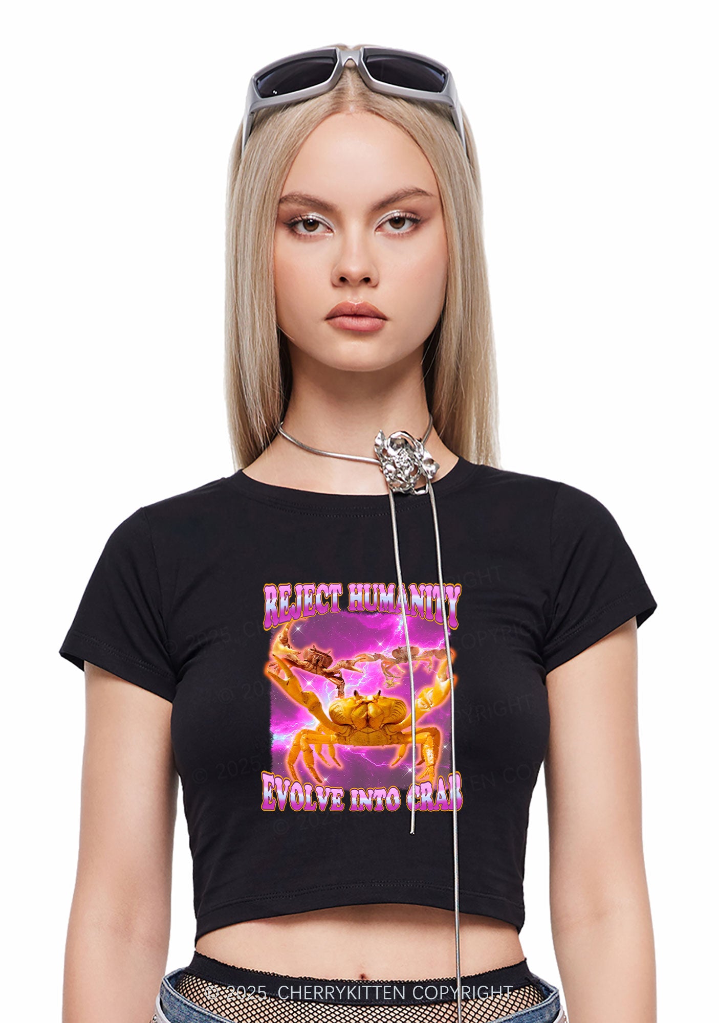 Reject Humanity Crab Y2K Baby Tee Cherrykitten