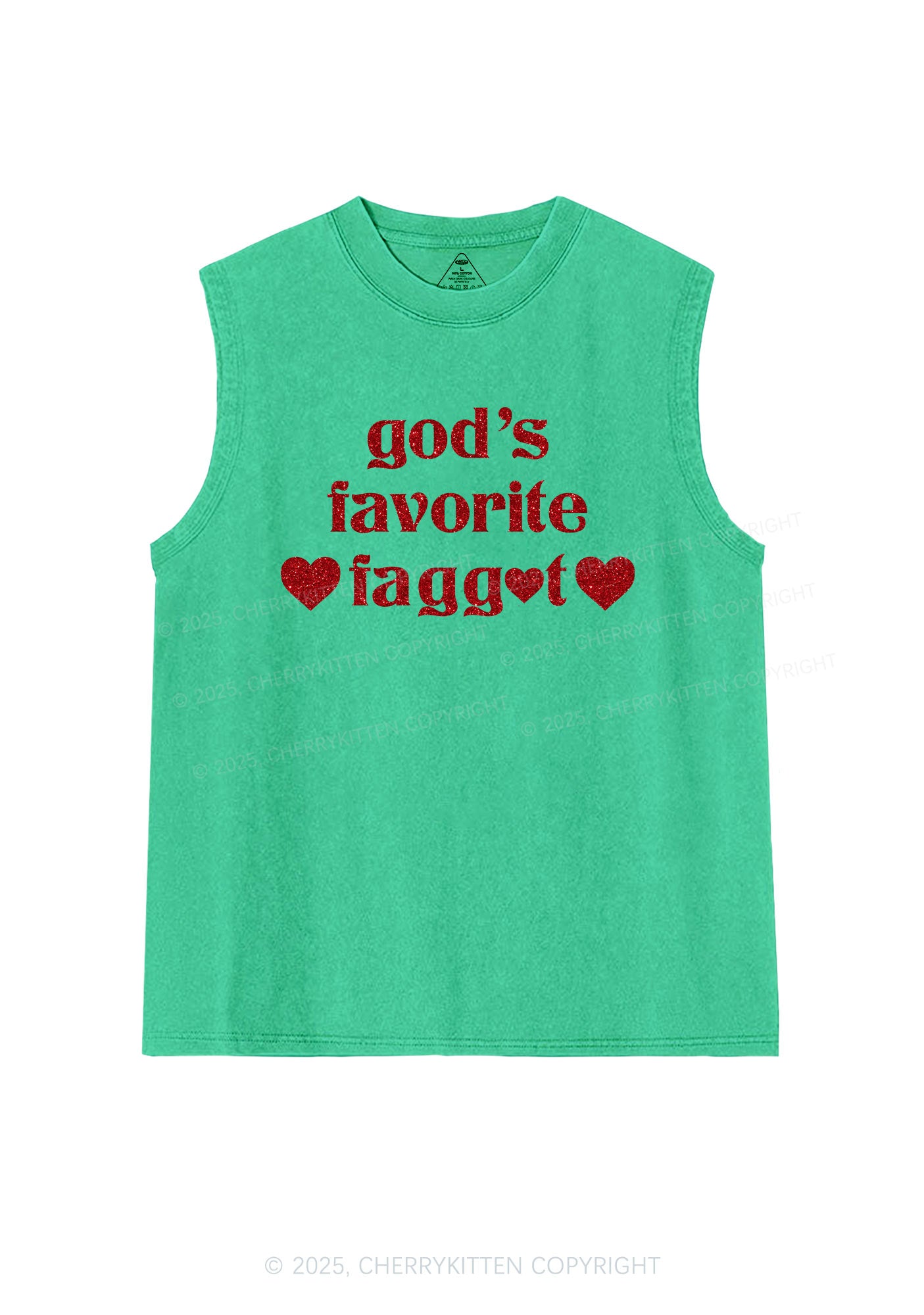 Glitter Gods Favorite Faggot Pride Y2K Washed Muscle Tank Cherrykitten