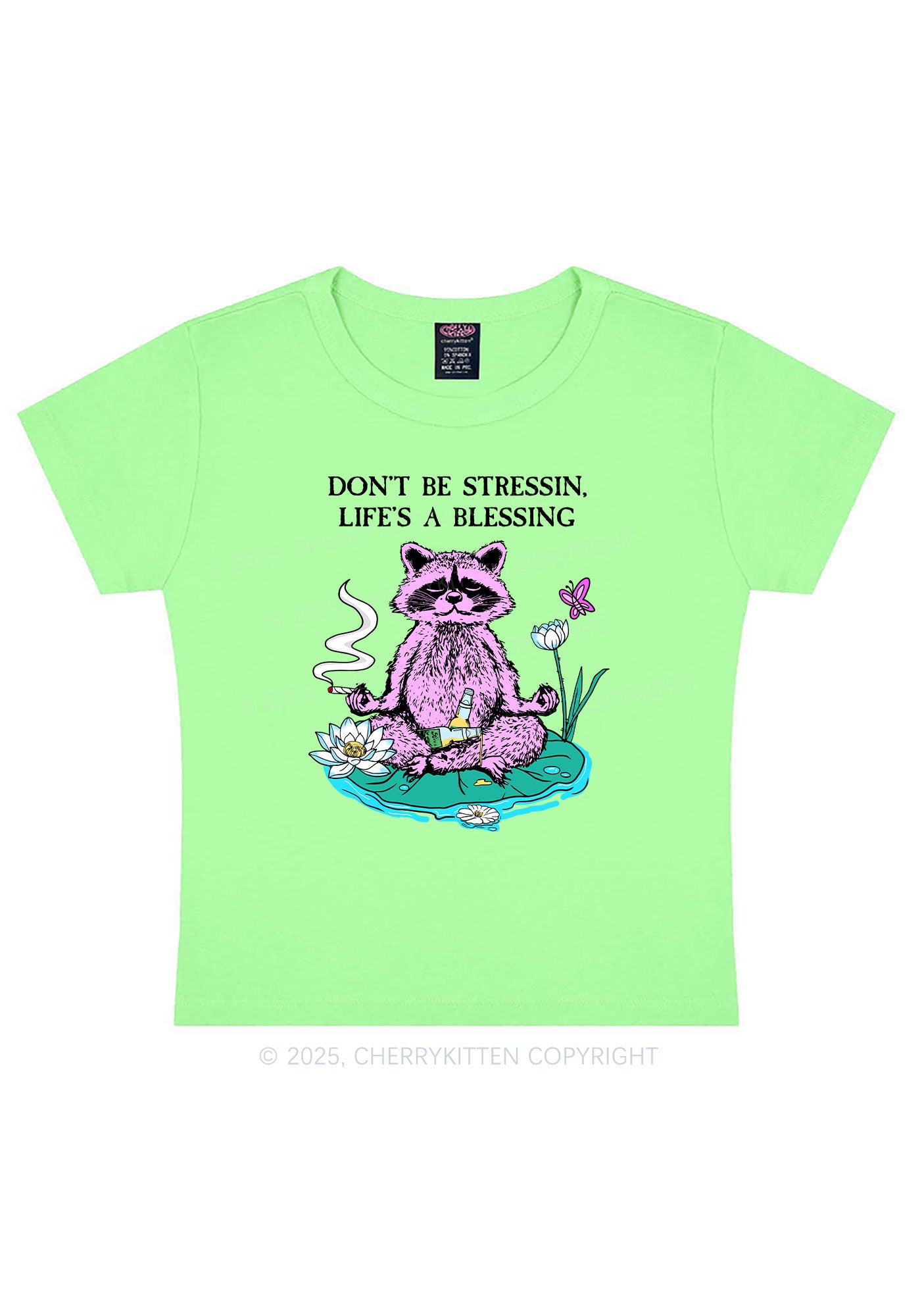 Dont Stress Raccoon Y2K Baby Tee Cherrykitten