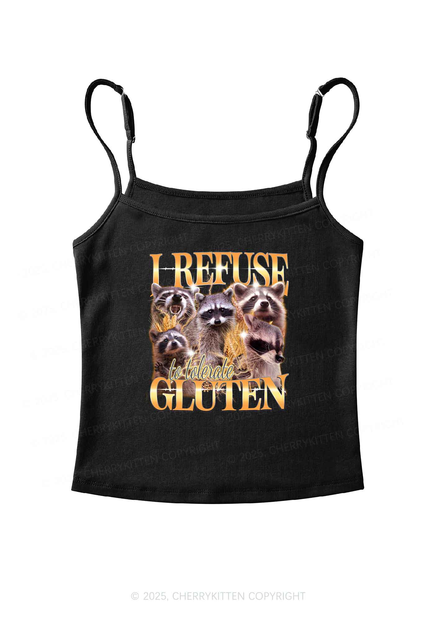 Raccoons Refuse Tolerate Gluten Y2K Spaghetti Strap Cami Cherrykitten