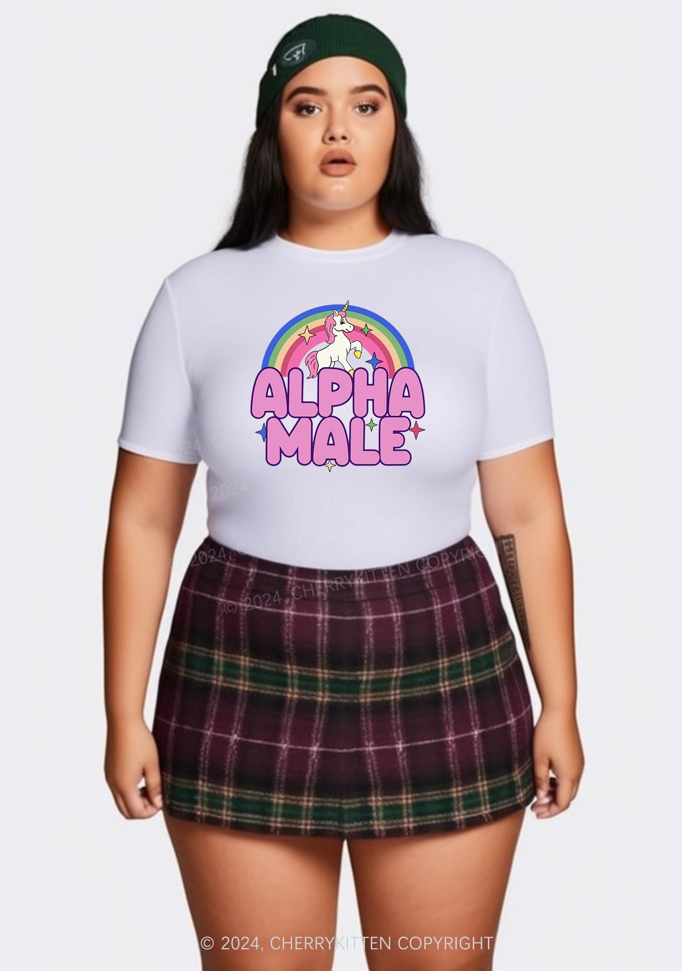 Curvy Rainbow Unicorn Alpha Male Y2K Baby Tee Cherrykitten