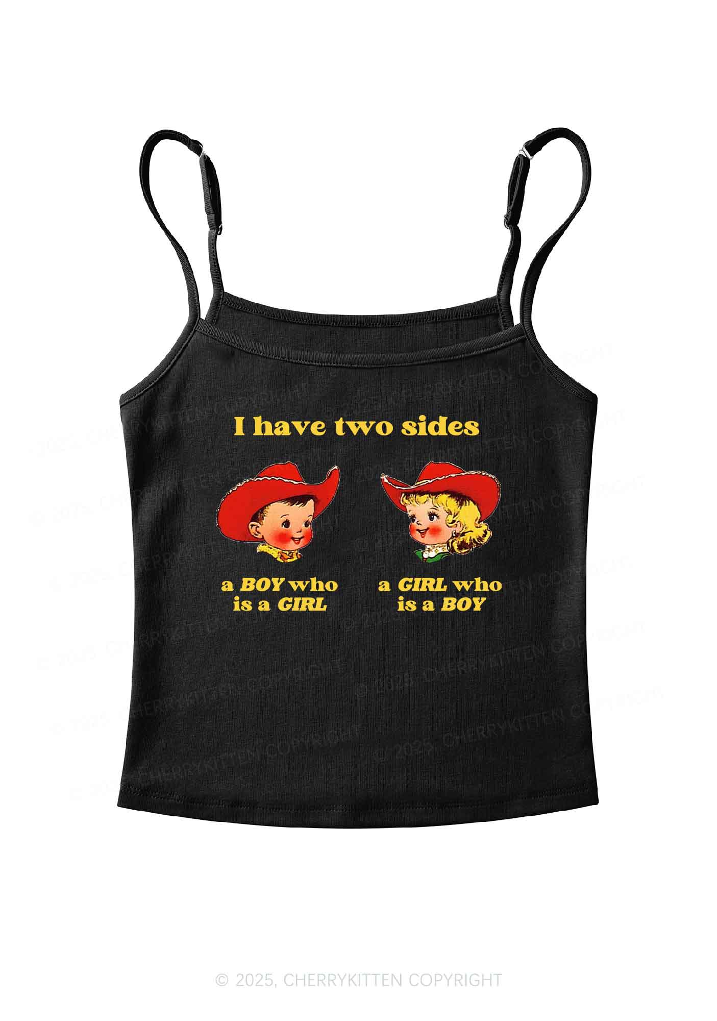 I Have Two Sides Pride Y2K Spaghetti Strap Cami Cherrykitten