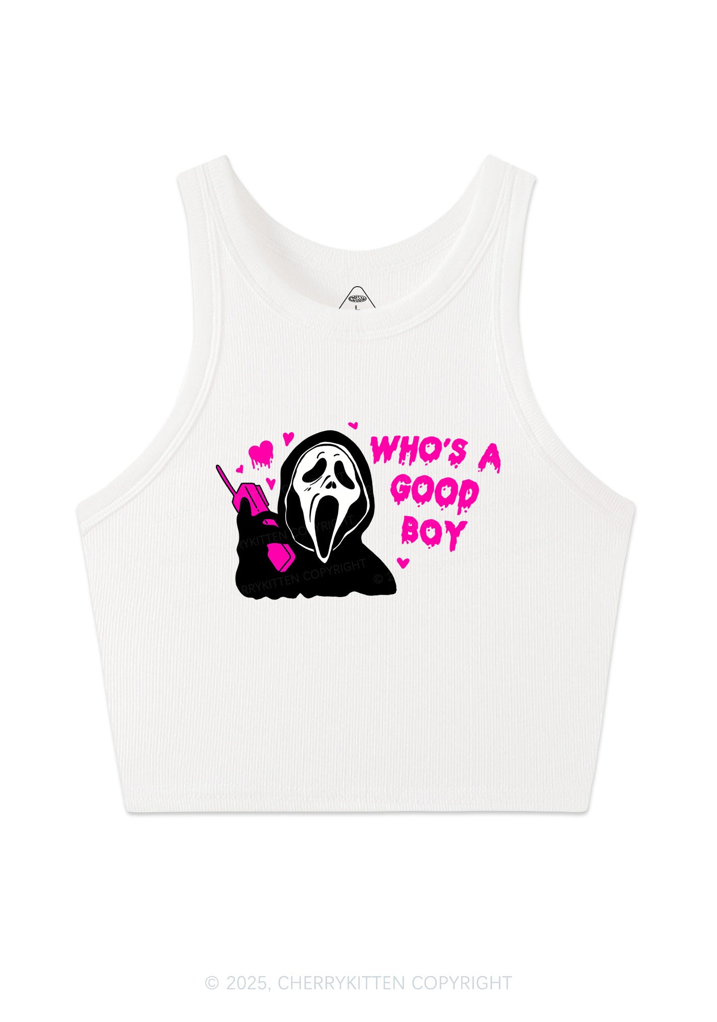 Halloween Whos Good Boy Y2K Crop Tank Top Cherrykitten