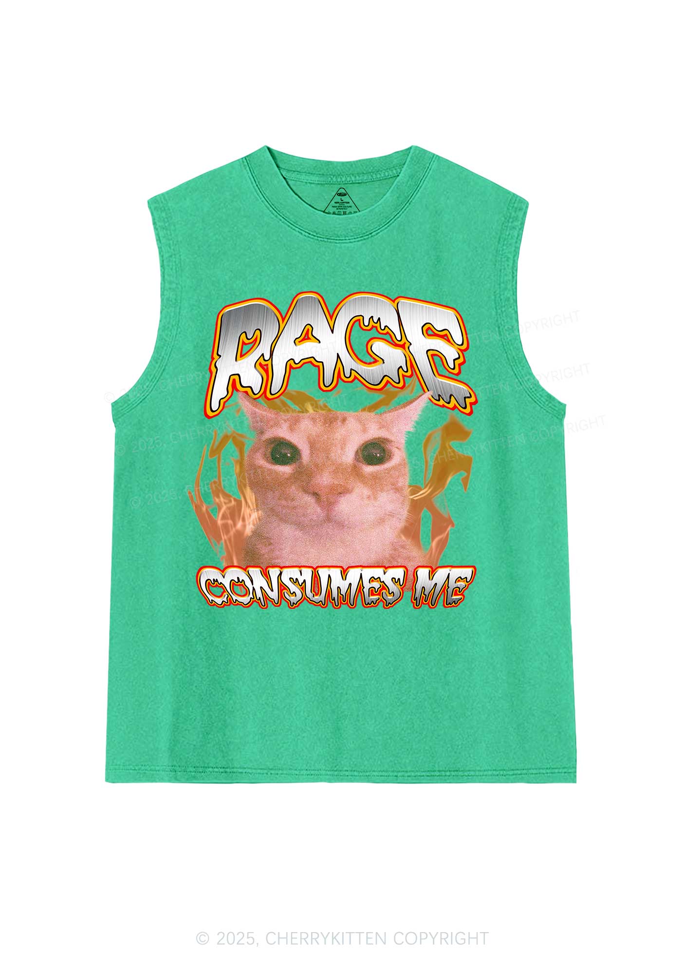 Rage Consumes Me Cat Y2K Washed Muscle Tank Cherrykitten