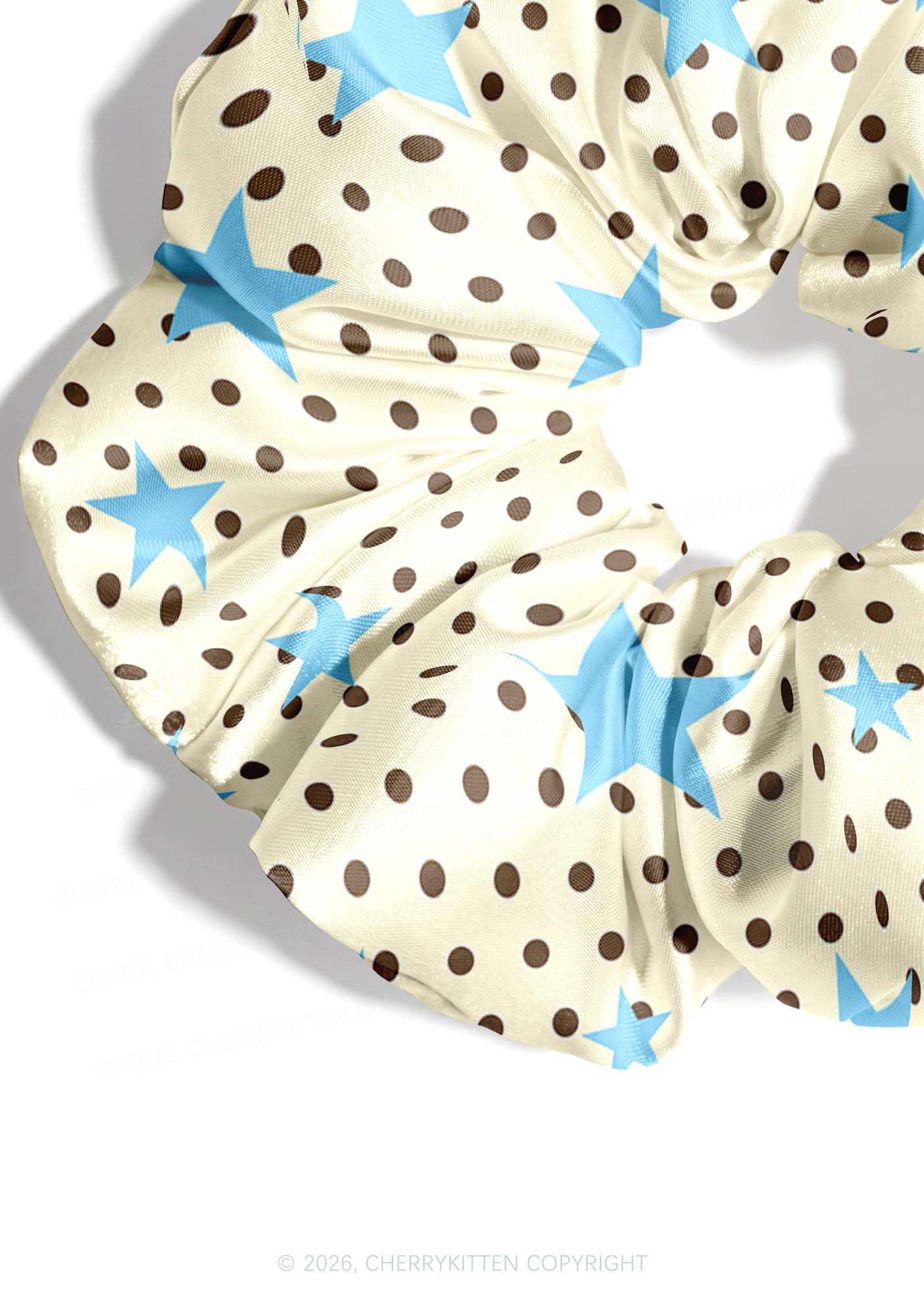 Brown Dots Blue Star Y2K Hair Scrunchie Cherrykitten