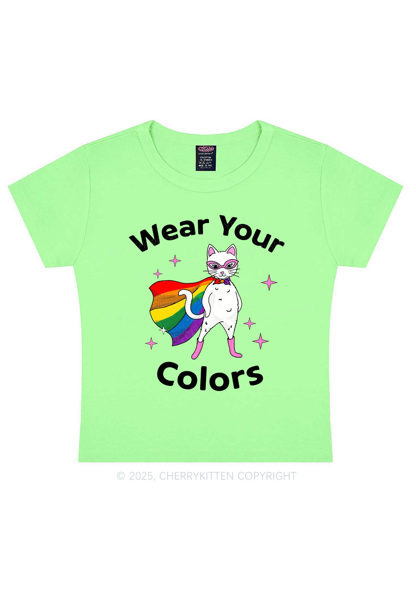 Pride Flag Cat Y2K Baby Tee Cherrykitten