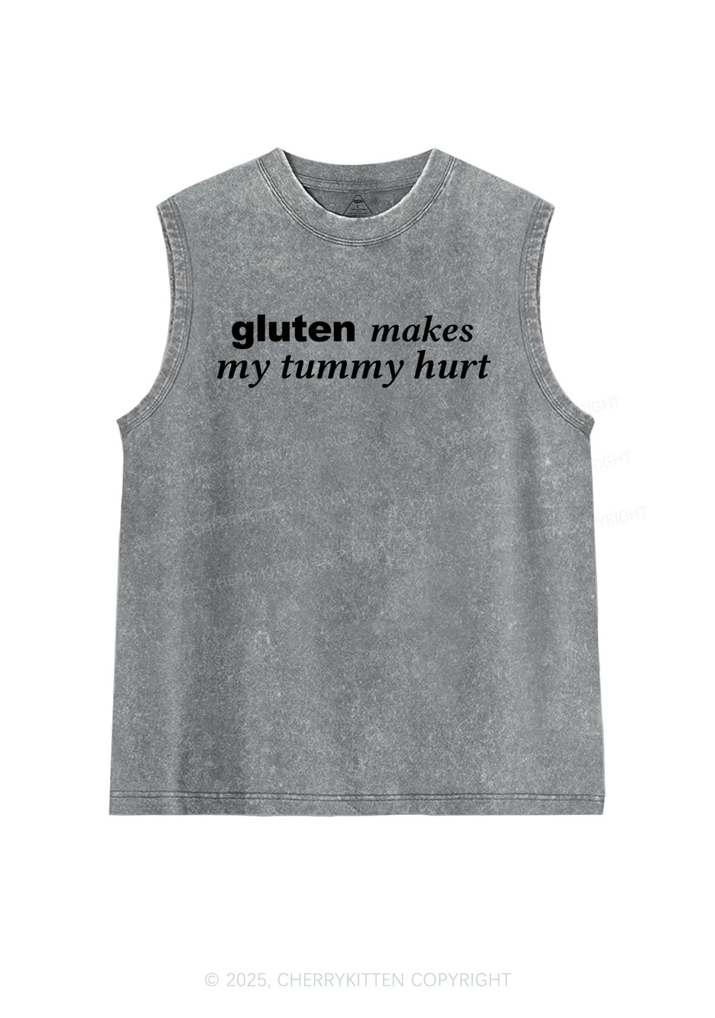 Gluten Makes Tummy Hurt Y2K Washed Muscle Tank Cherrykitten