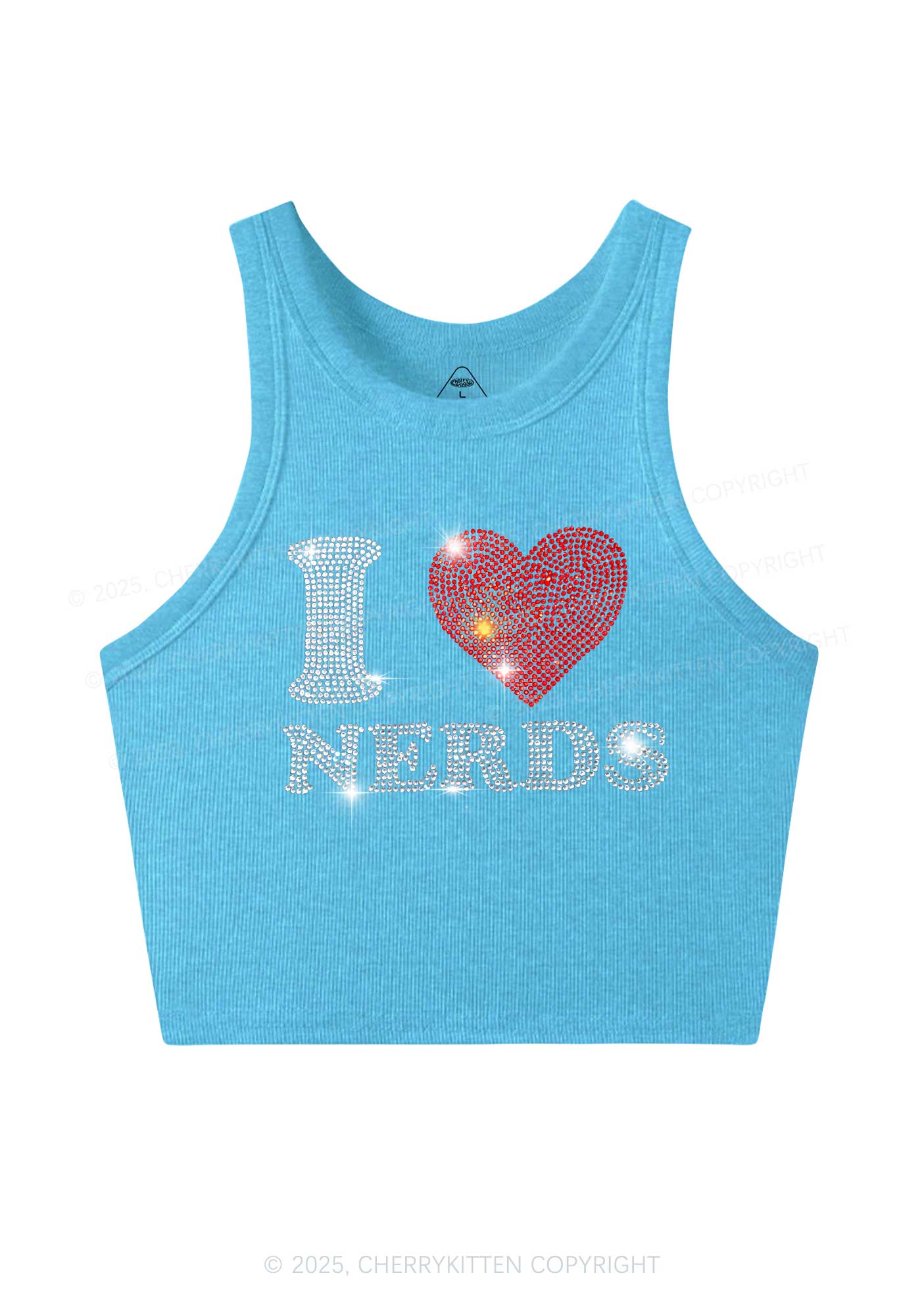 Rhinestone I Love Nerds Y2K Crop Tank Top Cherrykitten