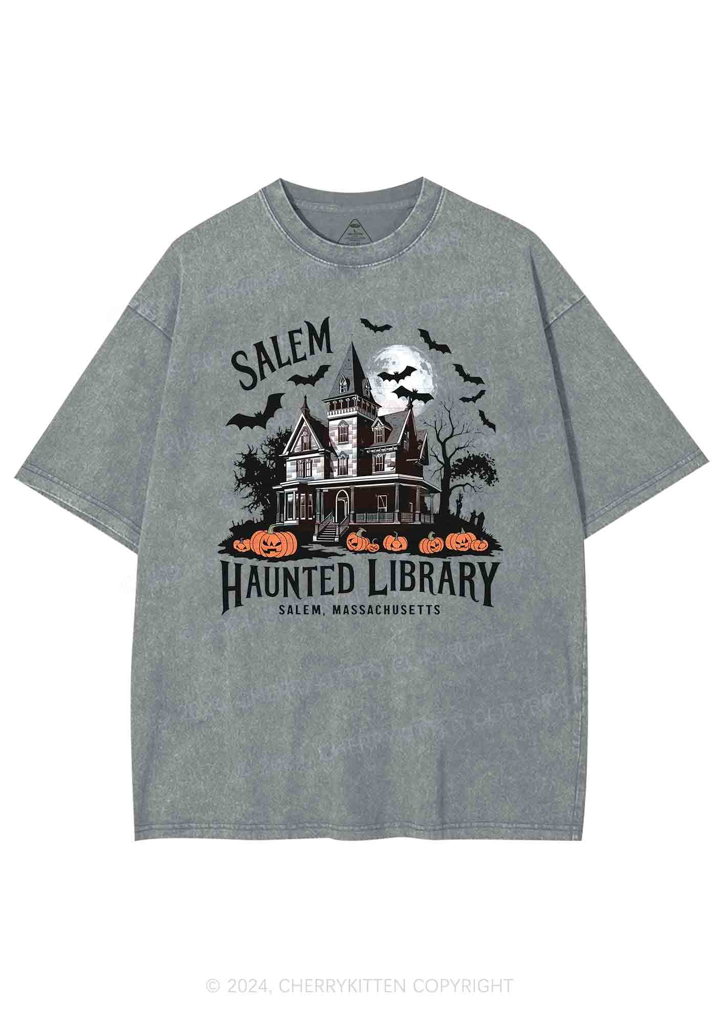 Halloween Haunted Library Y2K Washed Tee Cherrykitten