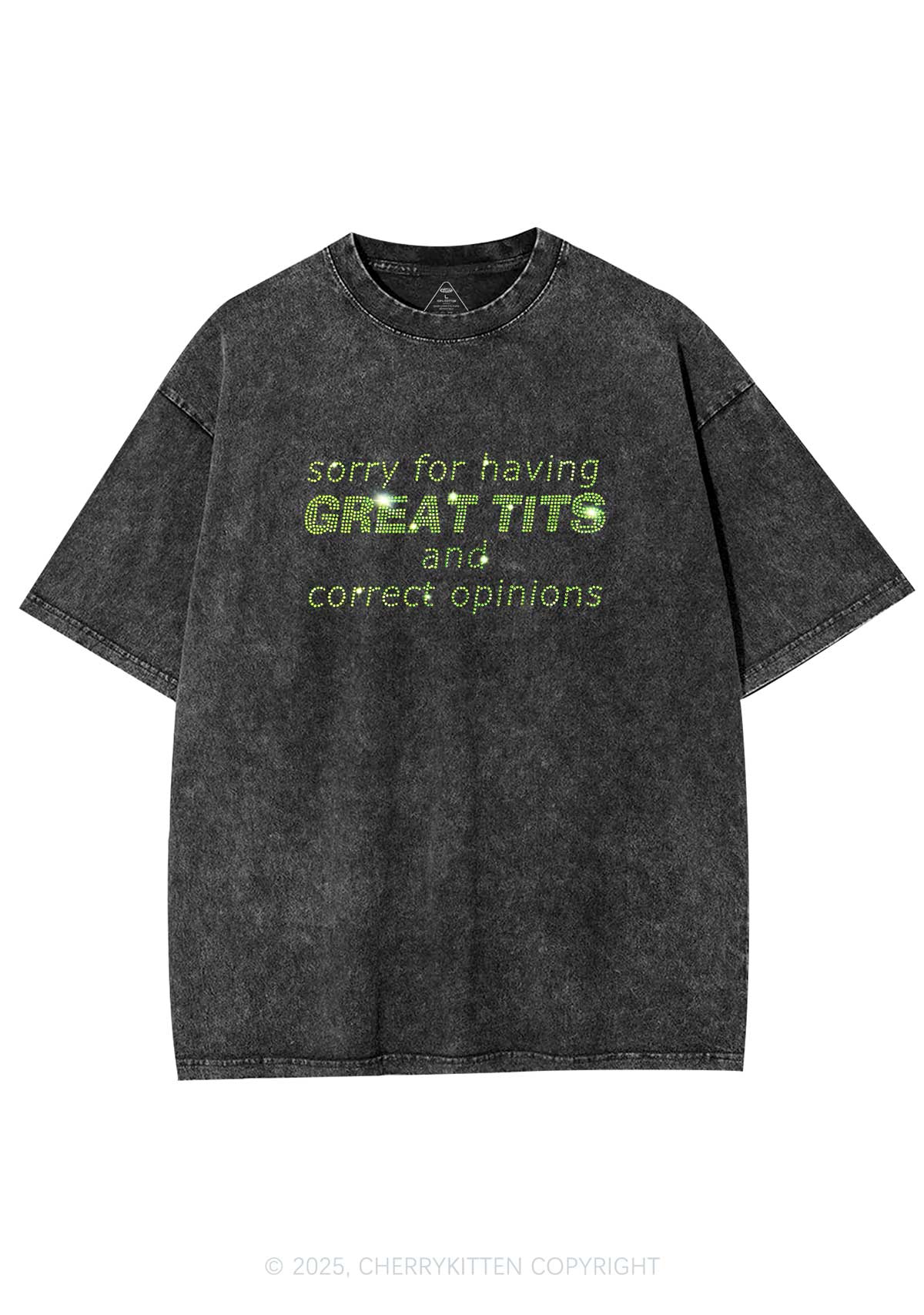 Rhinestone Sorry For Having Correct Opinions Y2K Shirts Washed Tee Cherrykitten
