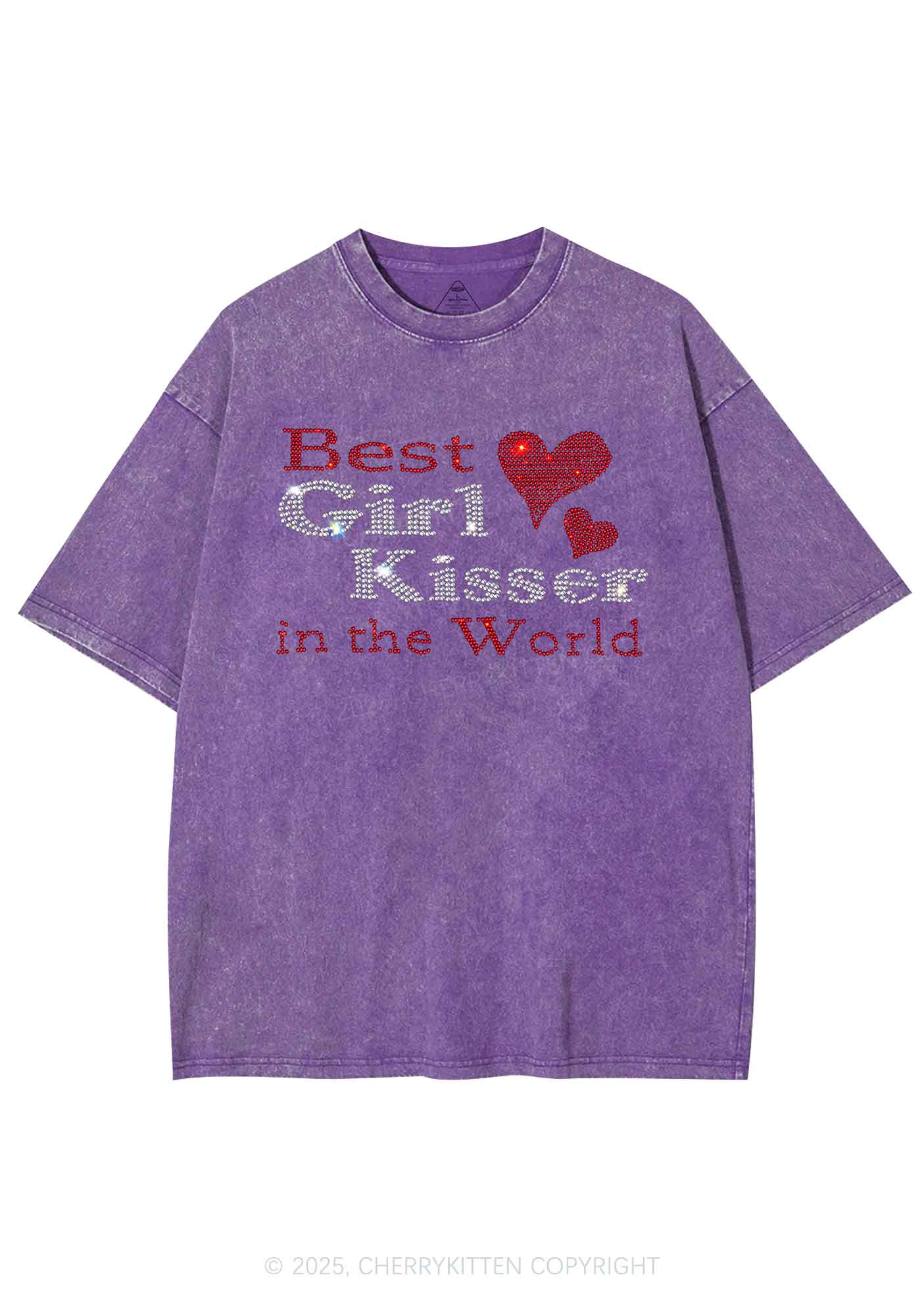 Rhinestone Best Girl Kisser Pride Y2K Shirts Washed Tee Cherrykitten