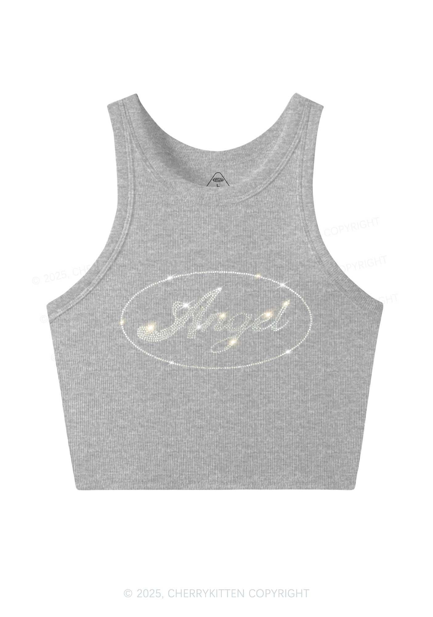 Rhinestone Angel Y2K Crop Tank Top Cherrykitten