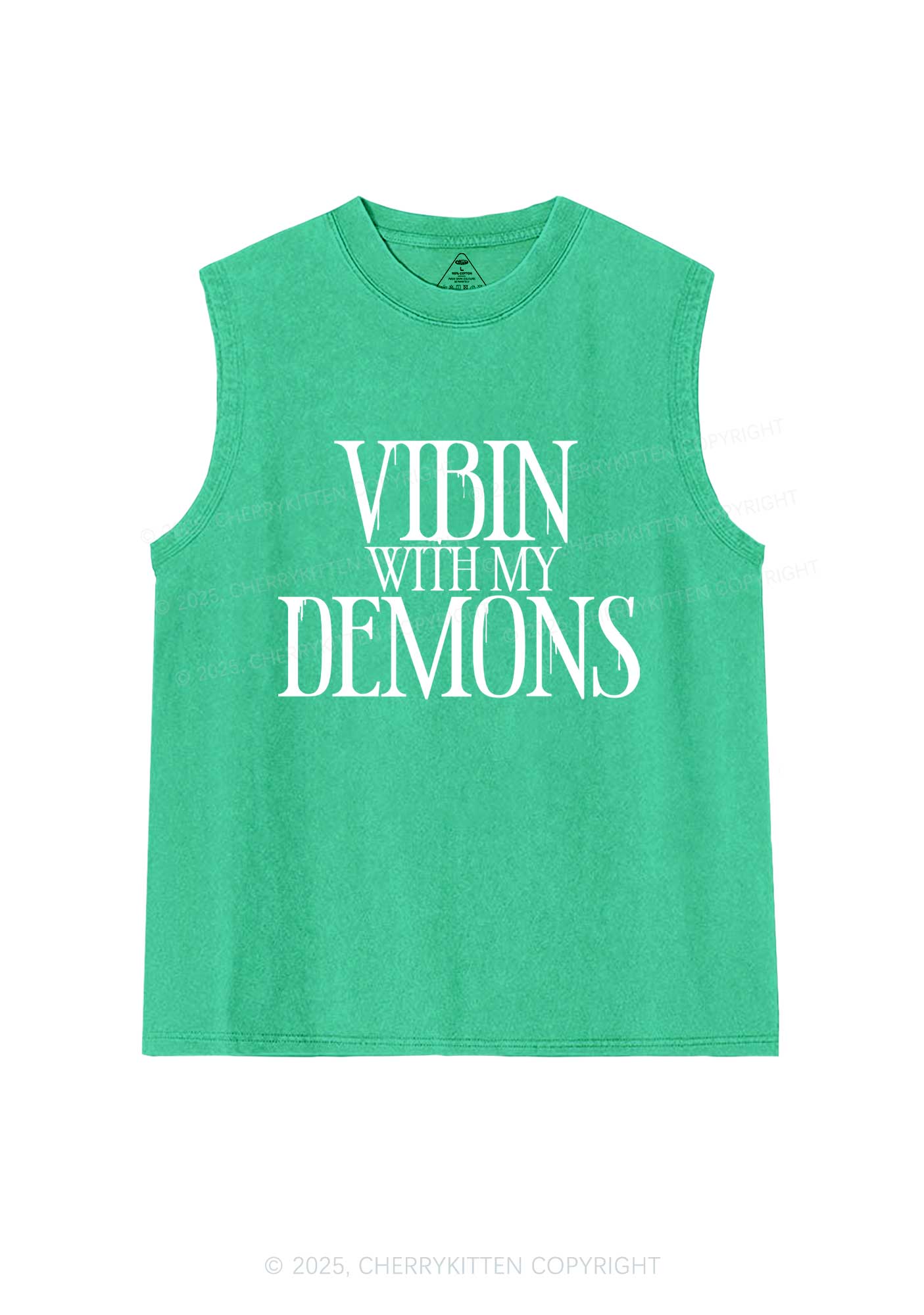 Halloween Vibin With My Demons Y2K Washed Muscle Tank Cherrykitten