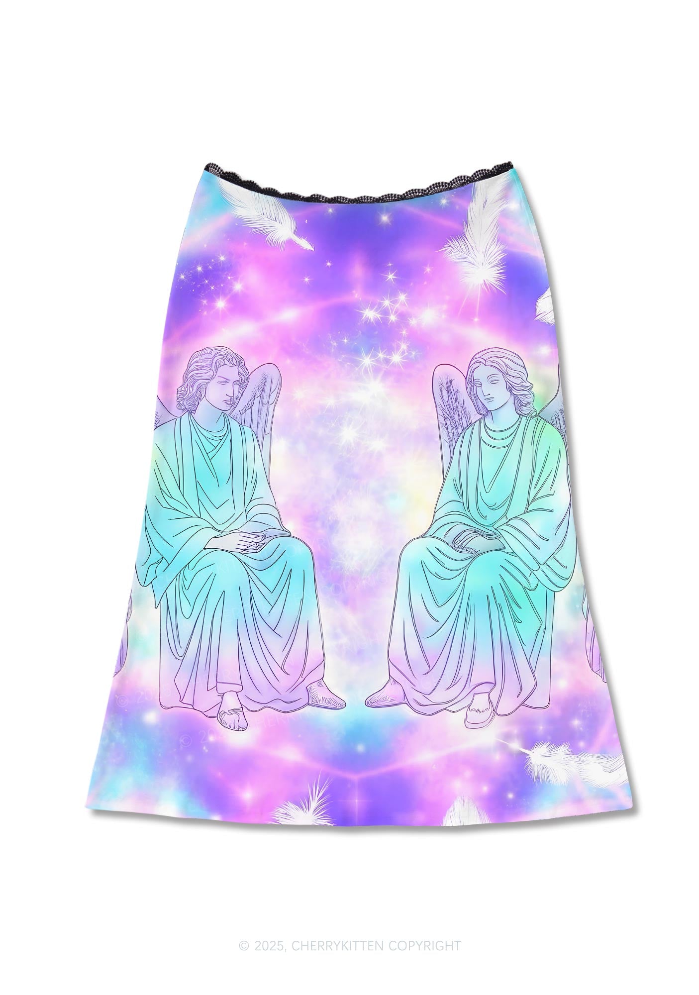 Angel Wings Y2K Print Midi Skirt Cherrykitten