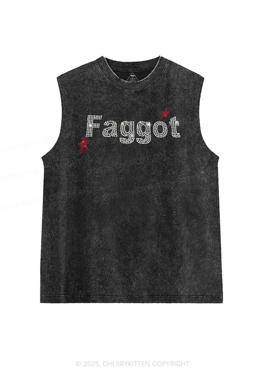 Rhinestone Faggot Pride Y2K Washed Muscle Tank Cherrykitten